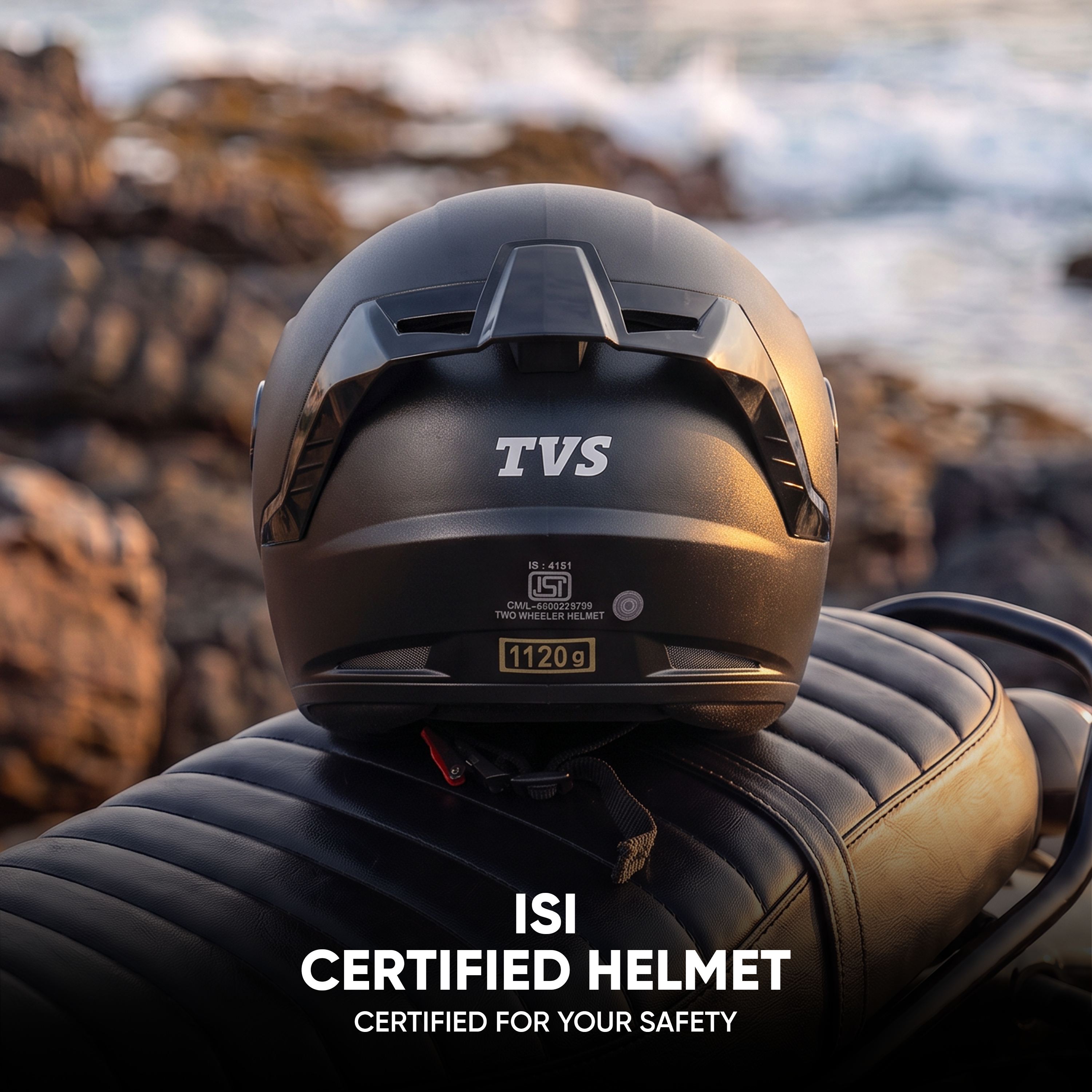 TVS Arc Full Face Matte Finish Helmet for Men & Women, ISI Certified and Lightweight ABS Shell with Clear Scratch-Resistant Visor
