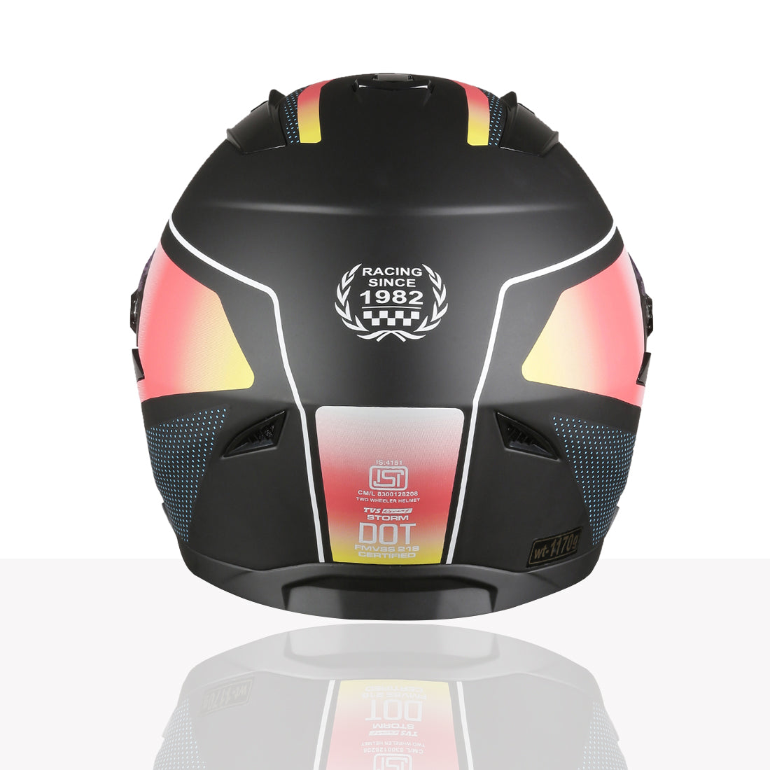 TVS Racing Anti Matter Full Face Helmet for Bike & Motorcycle Riders-DOT & ISI Certified-Lightweight ABS Shell, UV Resistant-Ventilated Comfort Liner, Quick-Release Visor & Chin Strap (Matt Black Red)