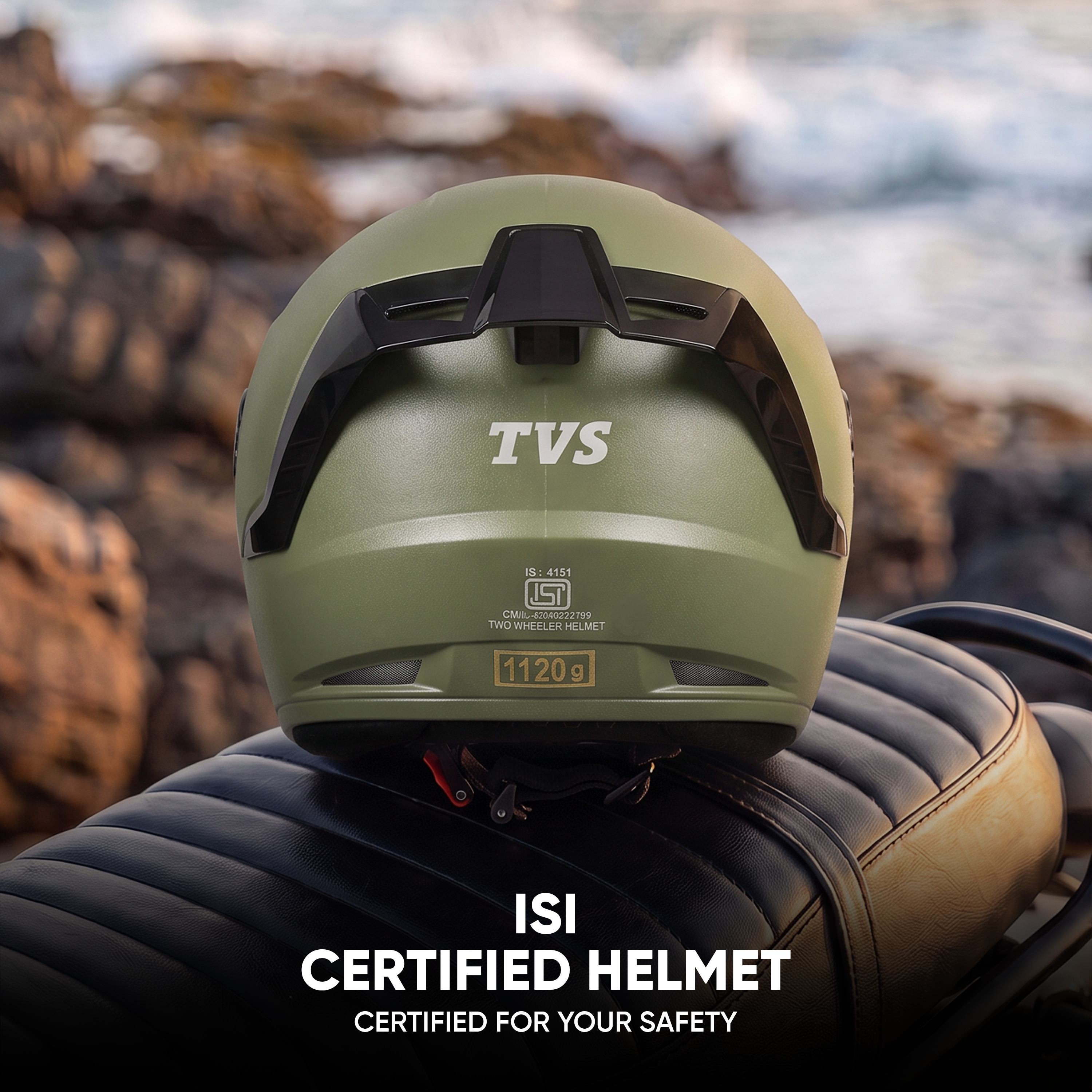 TVS Arc Full Face Matte Finish Helmet for Men & Women, ISI Certified and Lightweight ABS Shell with Clear Scratch-Resistant Visor