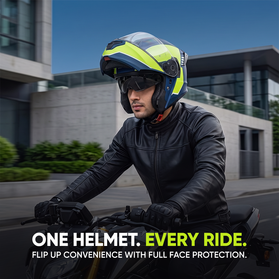 TVS Racing SuperPose Smoked Dual Visor Flip Up Modular Helmet for Men and Women, ISI DOT Certified, ABS Shell, Quick Release Visor, Lightweight, Ventilated, Open Face to Full Face