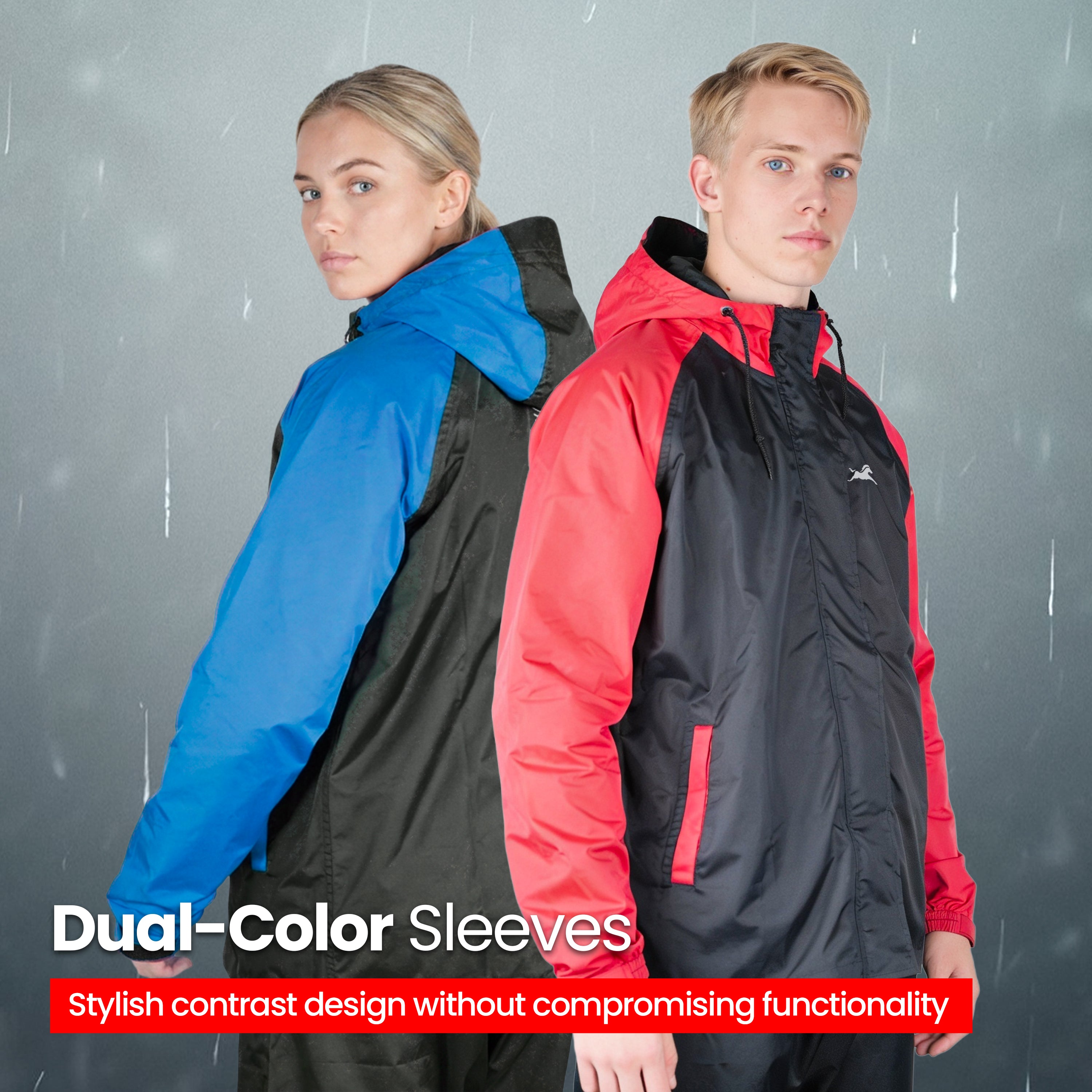 TVS Dual Tone Waterproof Raincoat Set for Men & Women | Reflective Bike Rain Suit with 10,000MM Riding Jacket & Pant