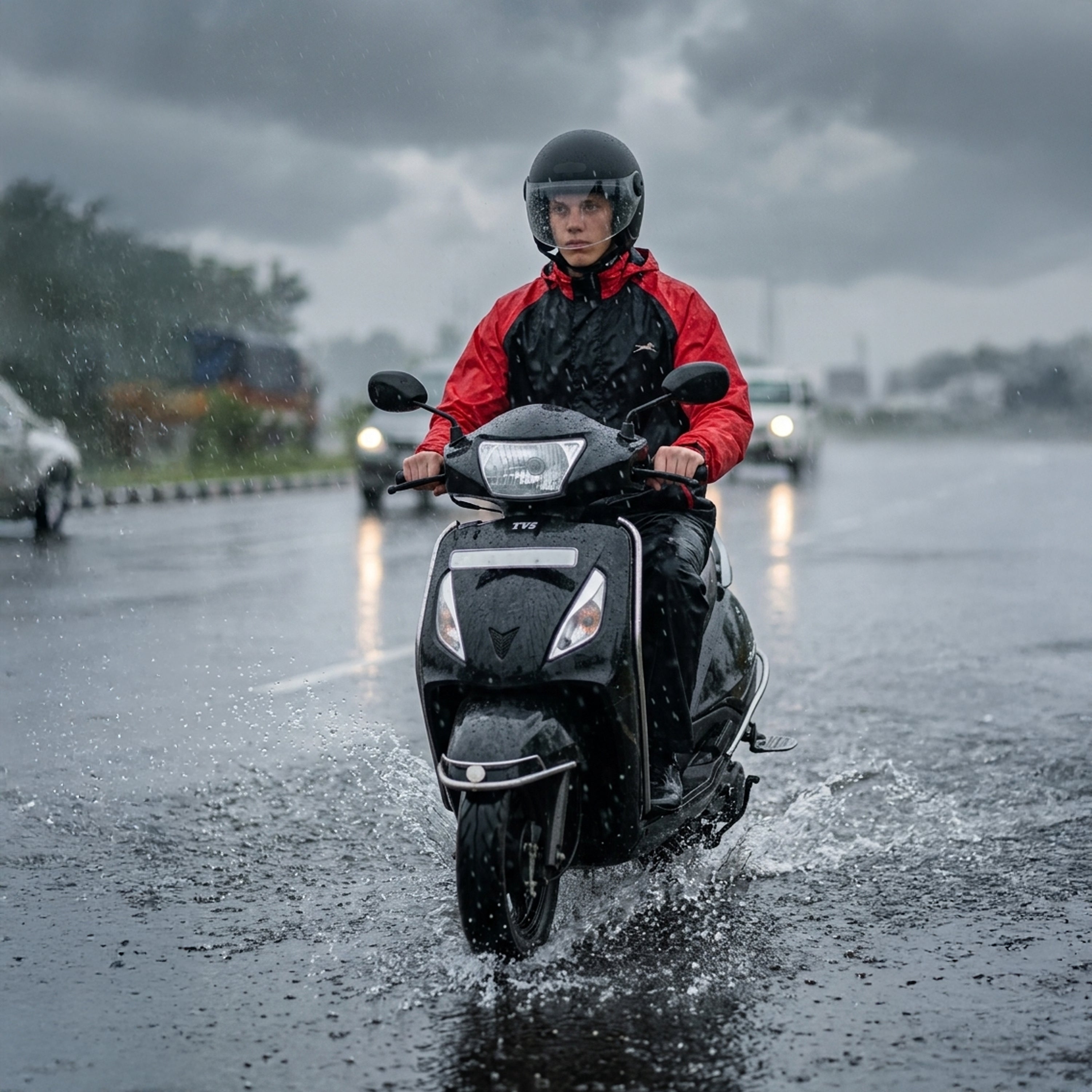 TVS Dual Tone Waterproof Raincoat Set for Men & Women | Reflective Bike Rain Suit with 10,000MM Riding Jacket & Pant