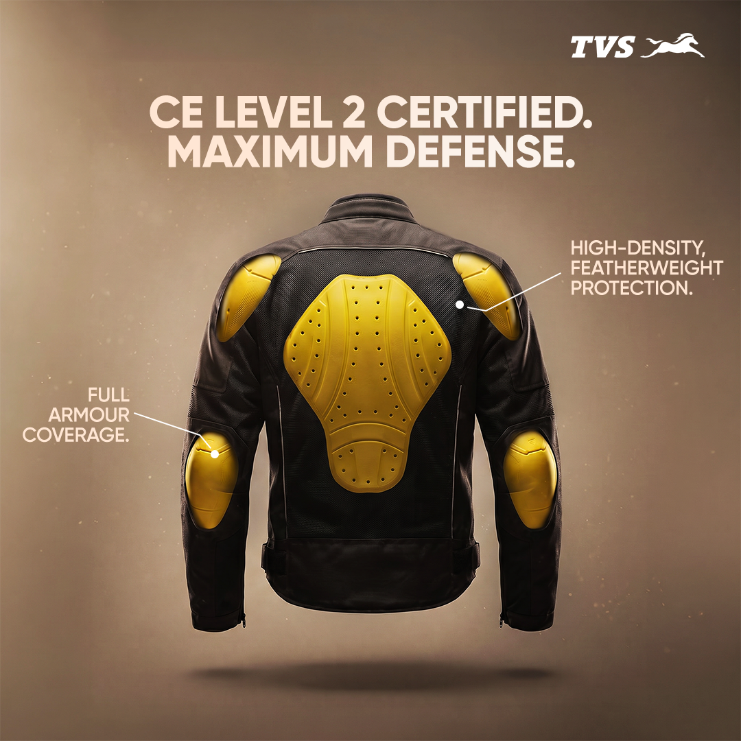 TVS Ronin Edition Mesh Riding Jacket for Men | 1.6 Kg Bike Riding Jacket with CE Level 2 Lightweight Back, Sholuder and Elbow Armours, 600D Protection, Lightweight Summer Motorcycle Jacket for Touring, City Riding, Biker Gear for Men