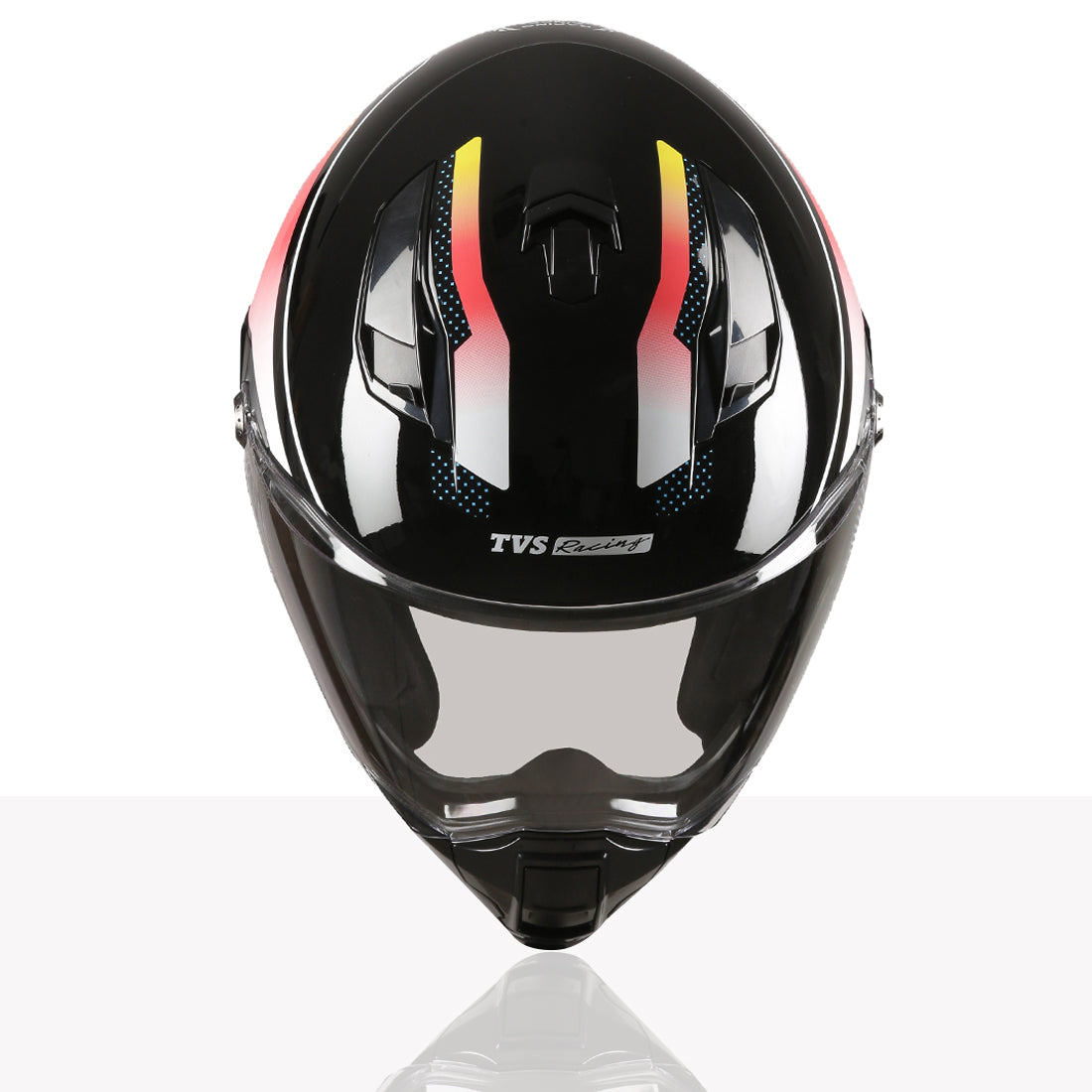 TVS Racing Anti Matter Full Face Helmet for Bike & Motorcycle Riders-DOT & ISI Certified-Lightweight ABS Shell, UV Resistant-Ventilated Comfort Liner, Quick-Release Visor & Chin Strap (Glossy Black Red)