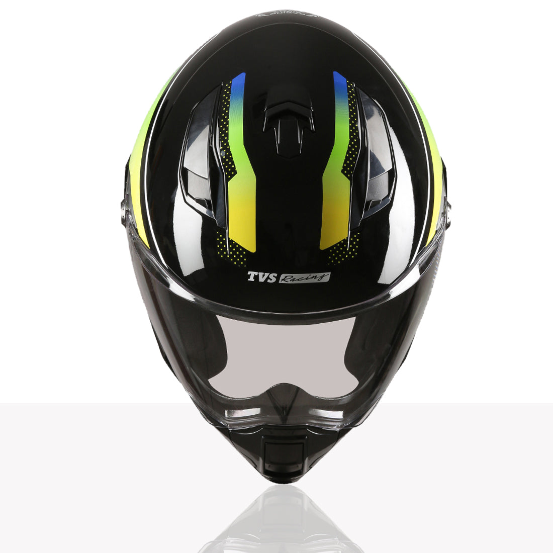 TVS Racing Anti Matter Full Face Helmet for Bike & Motorcycle Riders-DOT & ISI Certified-Lightweight ABS Shell, UV Resistant-Ventilated Comfort Liner, Quick-Release Visor & Chin Strap (Glossy Black Green)