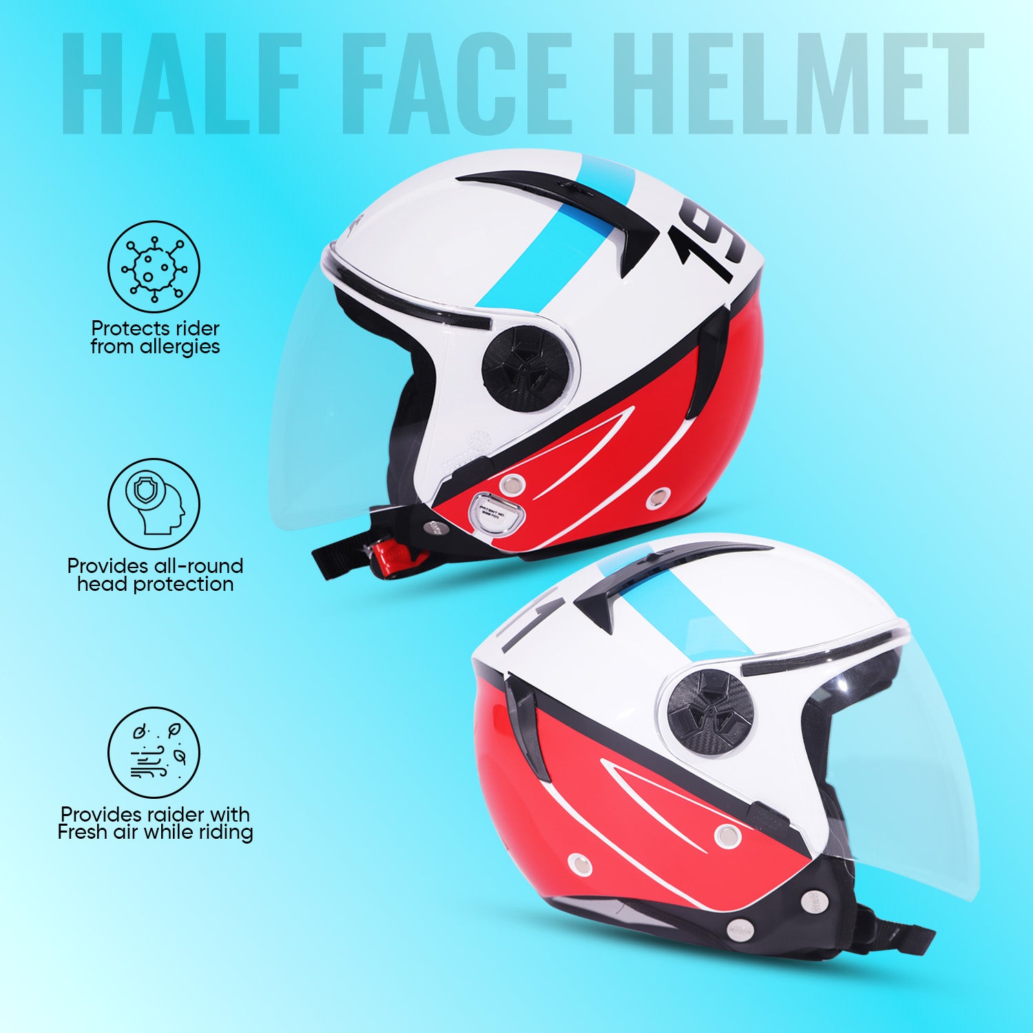 TVS Half Face Premium Helmet 1911 for Boys and Girls - ISI Certified