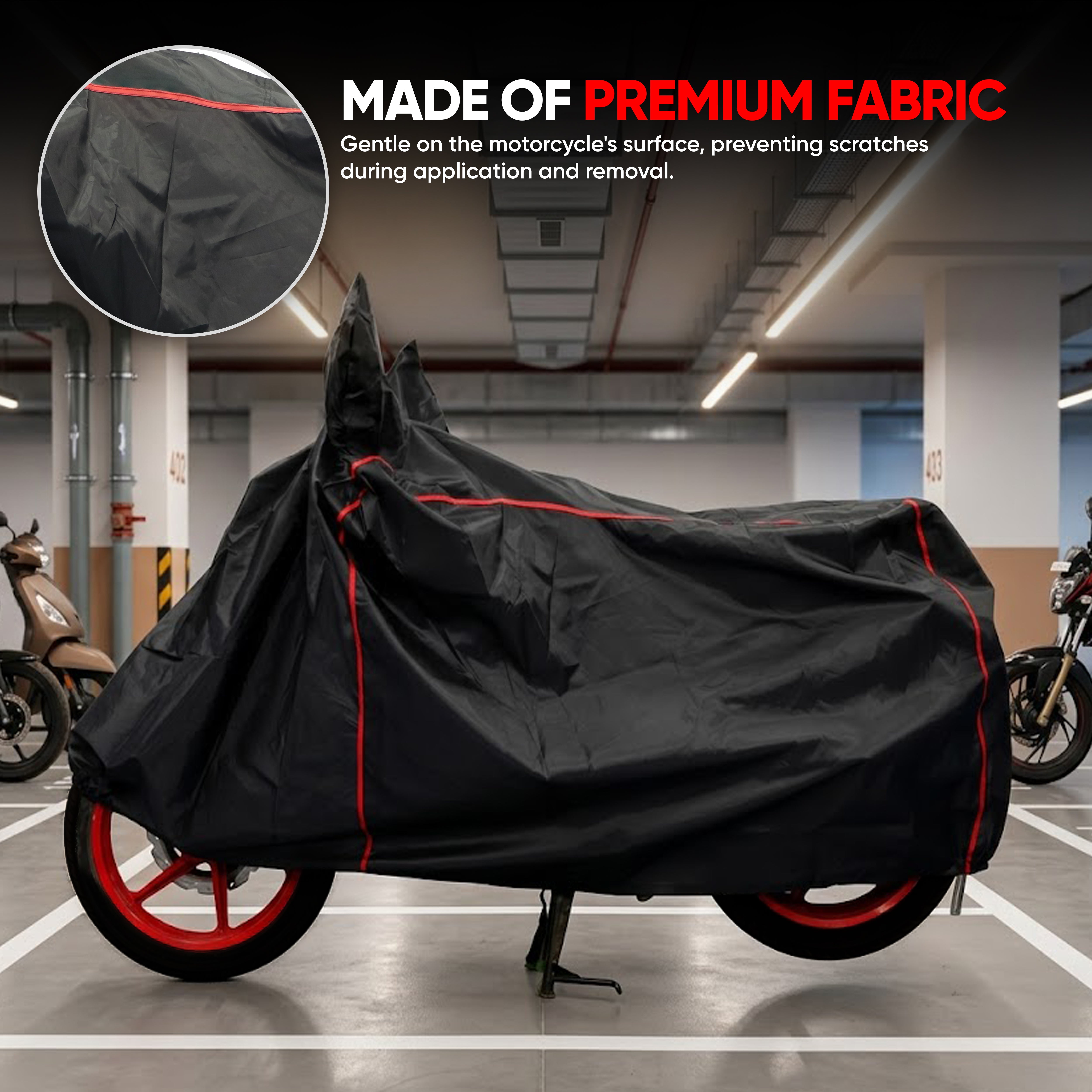 TVS Premium Universal Bike Cover – UV & Water Resistant, Dustproof, All-Weather Protection with Soft Fabric, Elastic Hem & Windproof Buckles