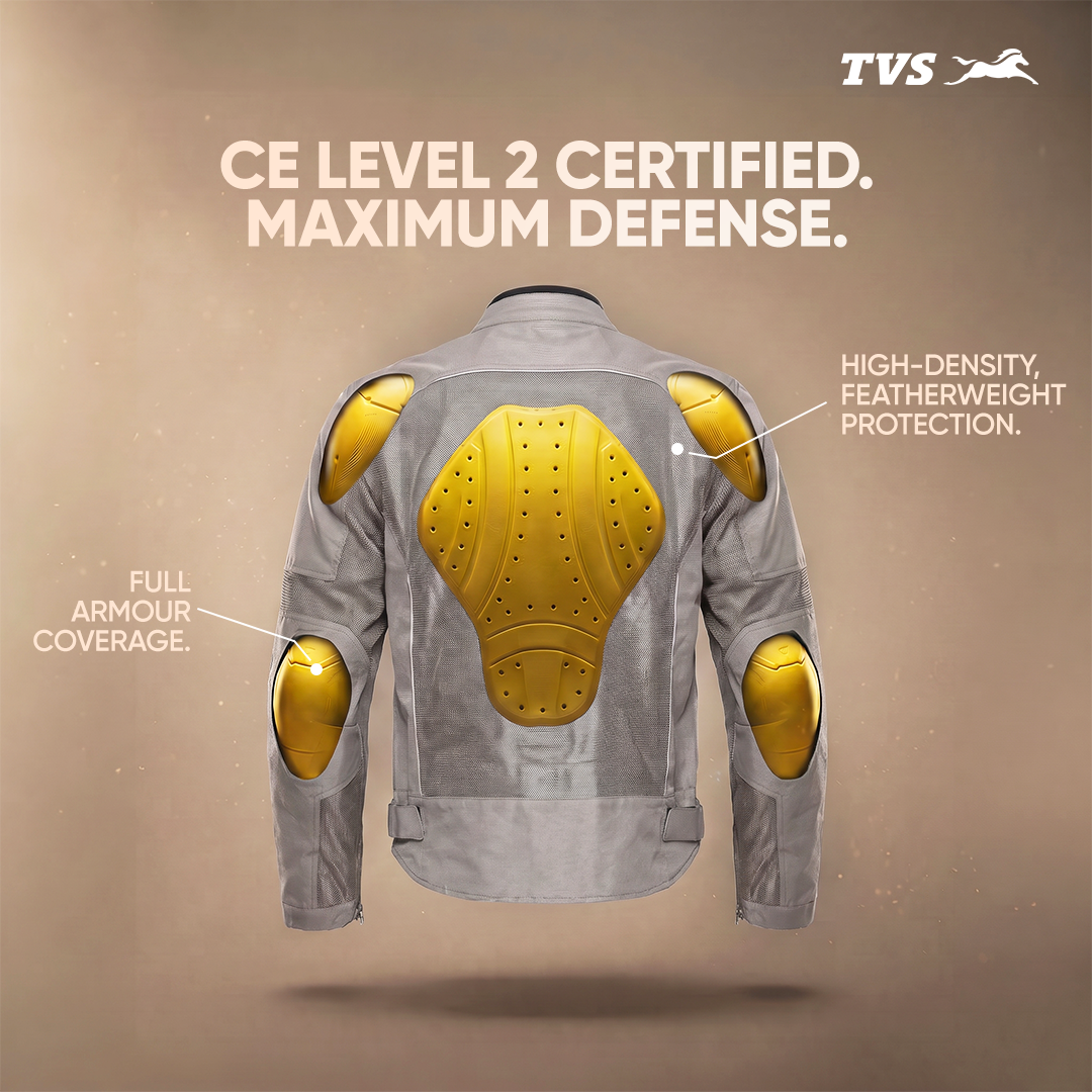TVS Ronin Edition Mesh Riding Jacket for Men | 1.6 Kg Bike Riding Jacket with CE Level 2 Lightweight Back, Sholuder and Elbow Armours, 600D Protection, Lightweight Summer Motorcycle Jacket for Touring, City Riding, Biker Gear for Men