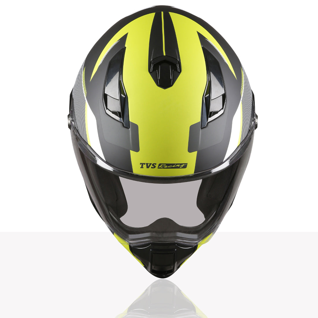 TVS Racing Anti Matter Full Face Helmet for Bike & Motorcycle Riders-DOT & ISI Certified-Lightweight ABS Shell, UV Resistant-Ventilated Comfort Liner, Quick-Release Visor & Chin Strap (Neon)