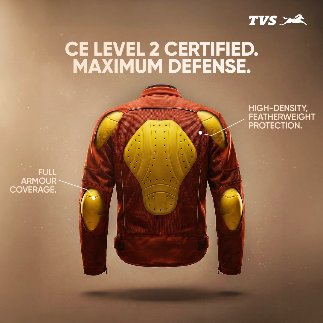 TVS Ronin Edition Mesh Riding Jacket for Men | 1.6 Kg Bike Riding Jacket with CE Level 2 Lightweight Back, Sholuder and Elbow Armours, 600D Protection, Lightweight Summer Motorcycle Jacket for Touring, City Riding, Biker Gear for Men