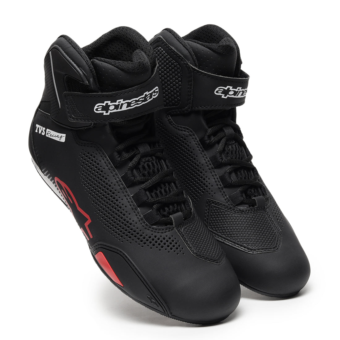 TVS Racing x Alpinestars Riding Shoes for Men, Lightweight Microfiber Upper, Speed Lace Closure, Ankle Protection, Airflow Vents and Road Riding Comfort