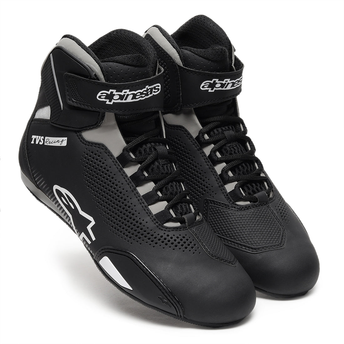 TVS Racing x Alpinestars Riding Shoes for Men, Lightweight Microfiber Upper, Speed Lace Closure, Ankle Protection, Airflow Vents and Road Riding Comfort