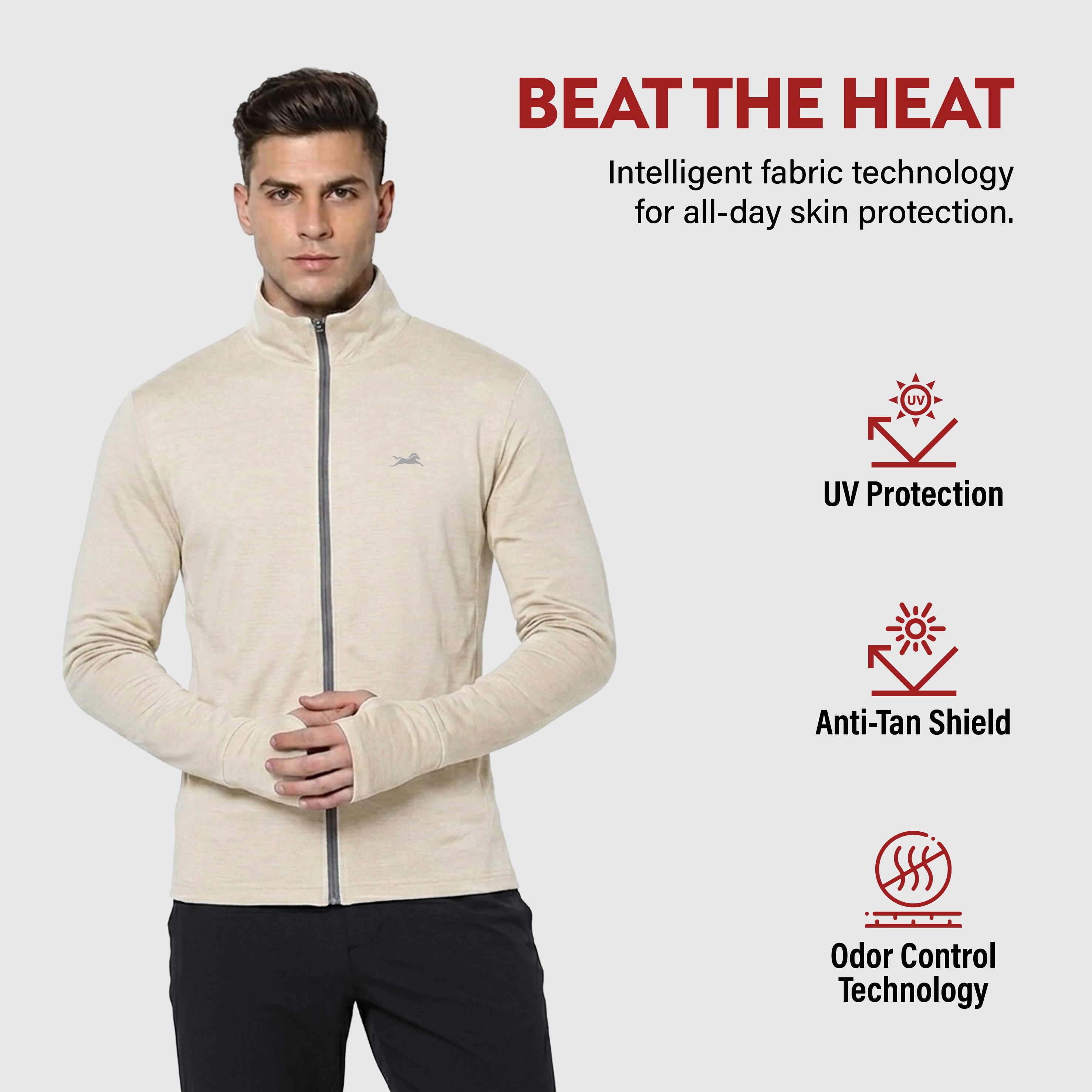 TVS Sunscreen Jacket for Men with UPF 50+ UV Protection, Lightweight Breathable & Quick-Dry Fabric, Odor Control Technology, Anti-Tan Shield Summer Jacket for Men