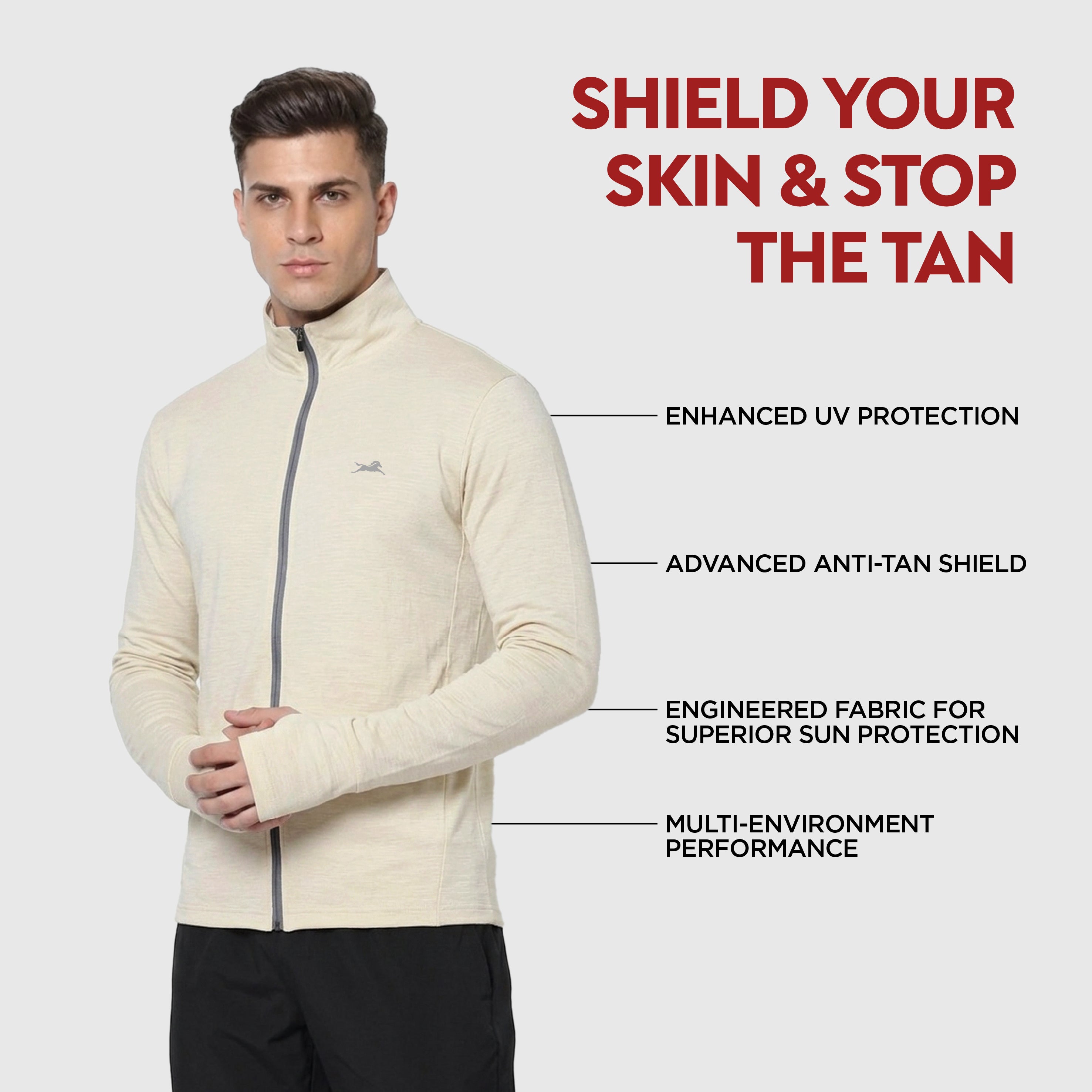 TVS Sunscreen Jacket for Men with UPF 50+ UV Protection, Lightweight Breathable & Quick-Dry Fabric, Odor Control Technology, Anti-Tan Shield Summer Jacket for Men