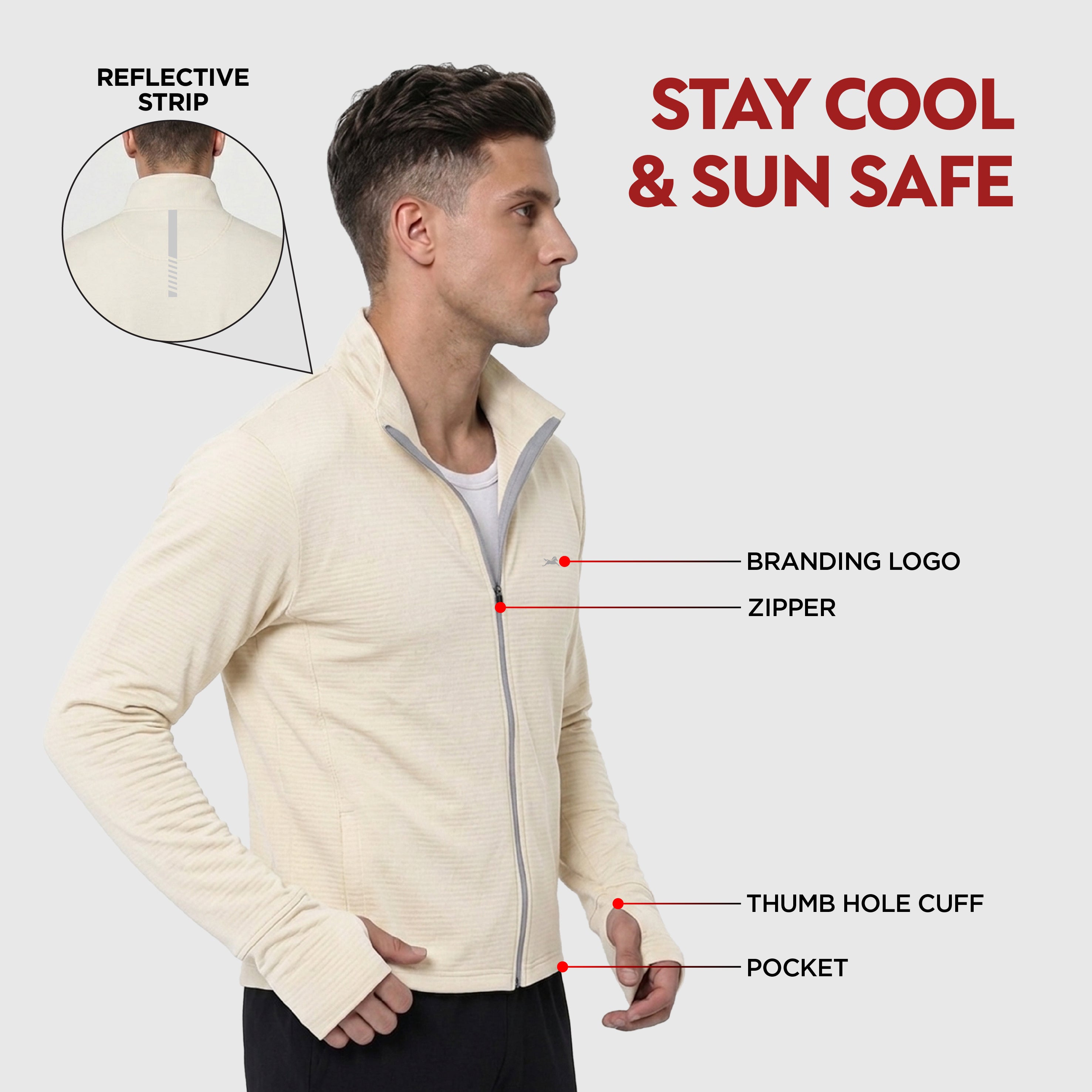 TVS Sunscreen Jacket for Men with UPF 50+ UV Protection, Lightweight Breathable & Quick-Dry Fabric, Odor Control Technology, Anti-Tan Shield Summer Jacket for Men