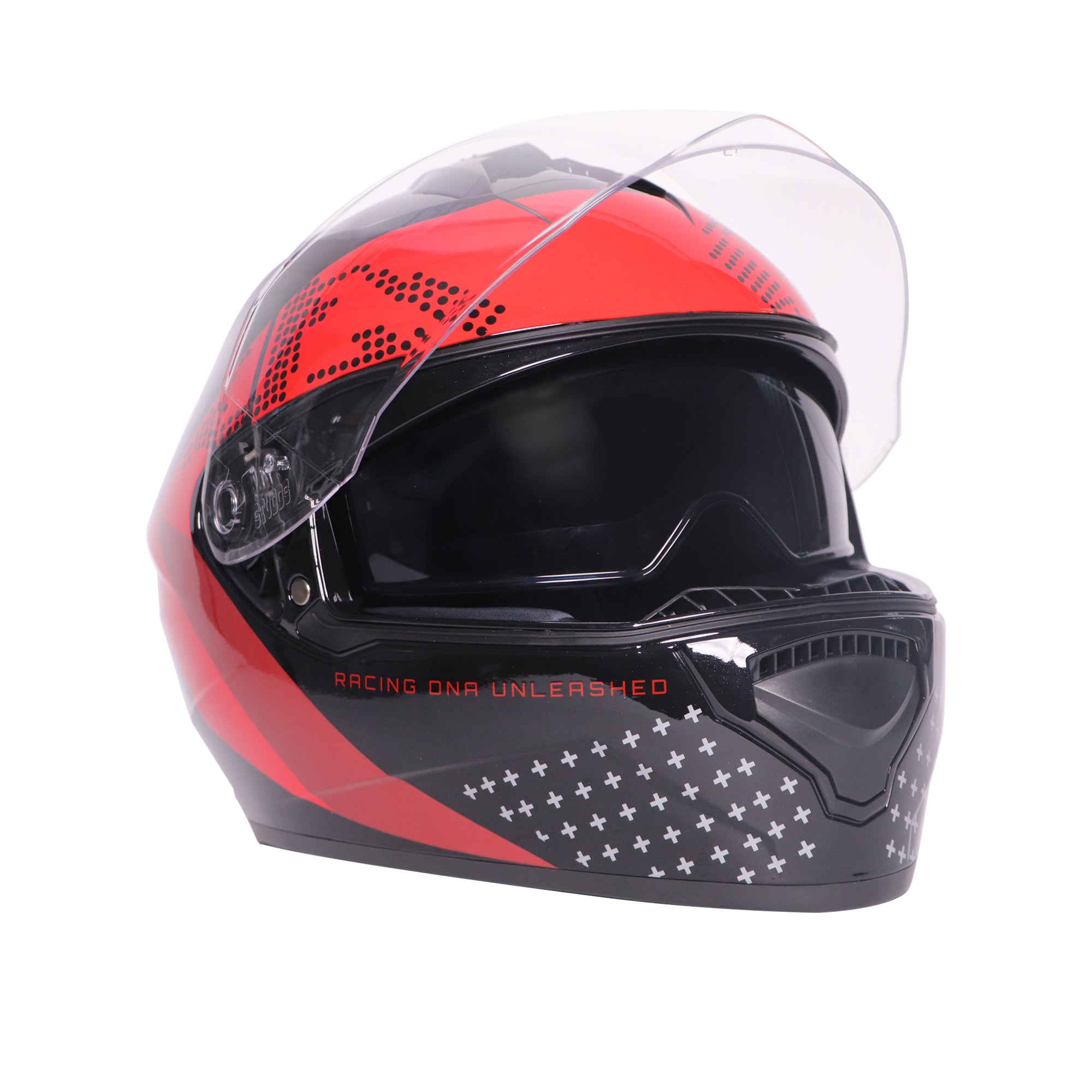 TVS Racing Phantom Series Full Face Dual Visor Helmet for Men | Premium Bike Helmets with ABS Shell, UV Paint | Quick Release System | Aerodynamic Design | DOT & ISI Certified (Black V1)