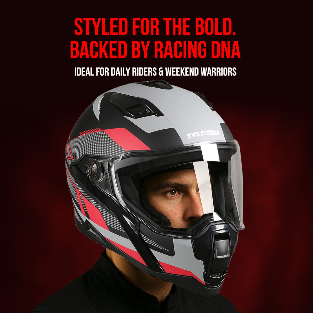 TVS Racing Anti Matter Full Face Helmet for Bike & Motorcycle Riders-DOT & ISI Certified-Lightweight ABS Shell, UV Resistant-Ventilated Comfort Liner, Quick-Release Visor & Chin Strap