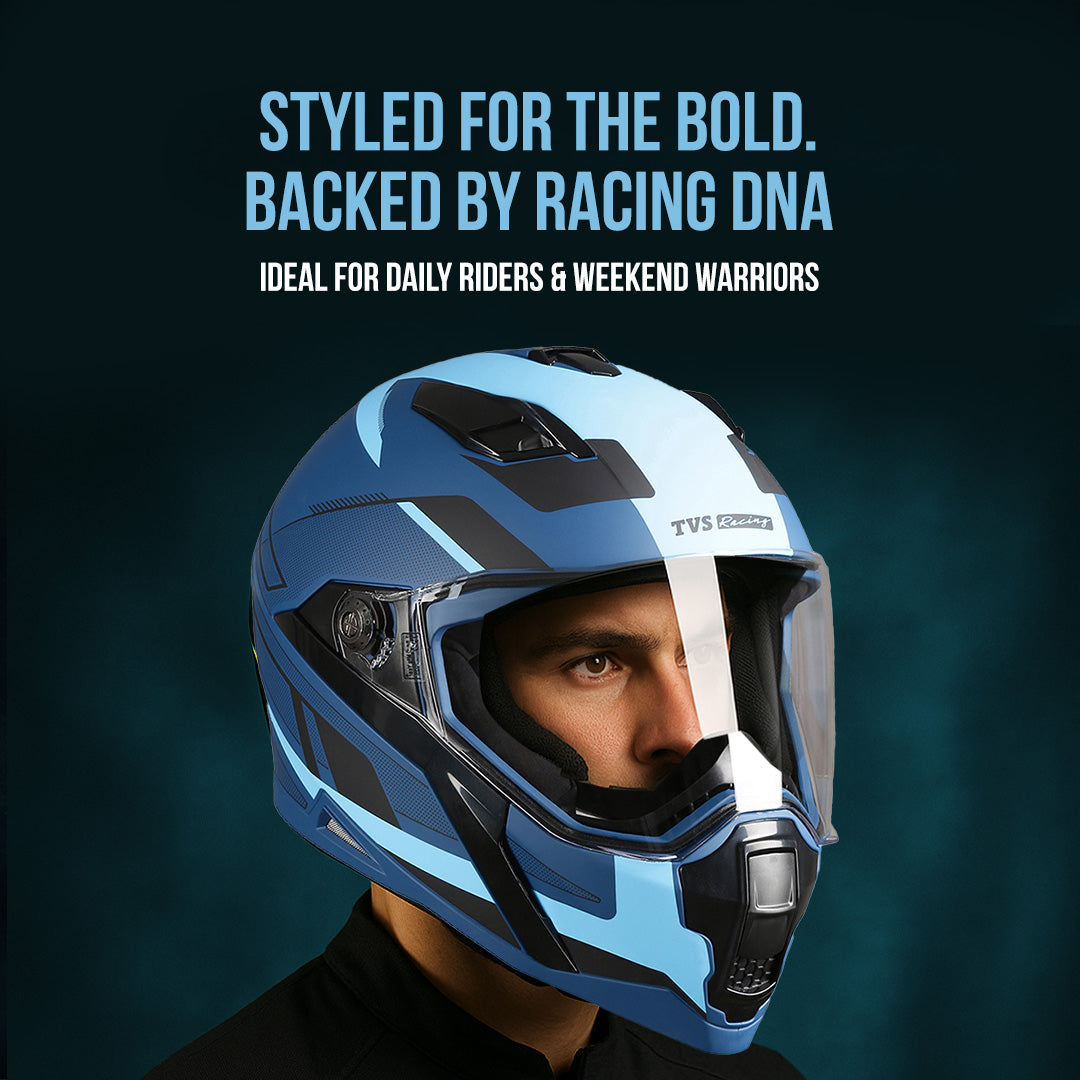 TVS Racing Anti Matter Full Face Helmet for Bike & Motorcycle Riders-DOT & ISI Certified-Lightweight ABS Shell, UV Resistant-Ventilated Comfort Liner, Quick-Release Visor & Chin Strap