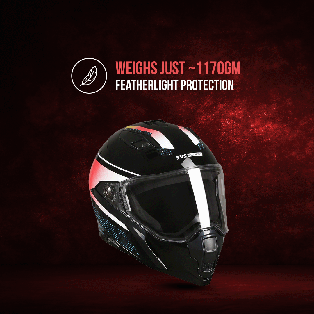 TVS Racing Anti Matter Full Face Helmet for Bike & Motorcycle Riders-DOT & ISI Certified-Lightweight ABS Shell, UV Resistant-Ventilated Comfort Liner, Quick-Release Visor & Chin Strap