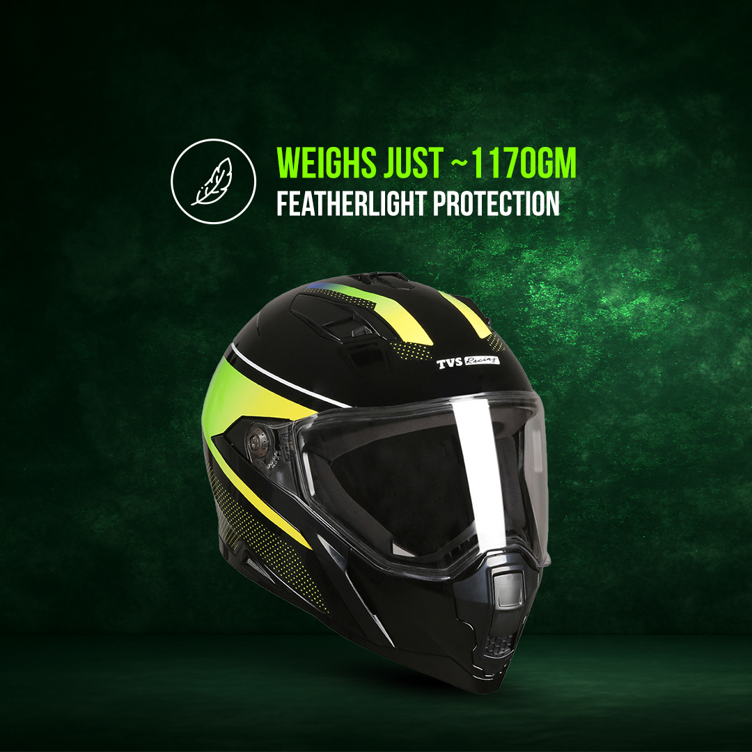 TVS Racing Anti Matter Full Face Helmet for Bike & Motorcycle Riders-DOT & ISI Certified-Lightweight ABS Shell, UV Resistant-Ventilated Comfort Liner, Quick-Release Visor & Chin Strap