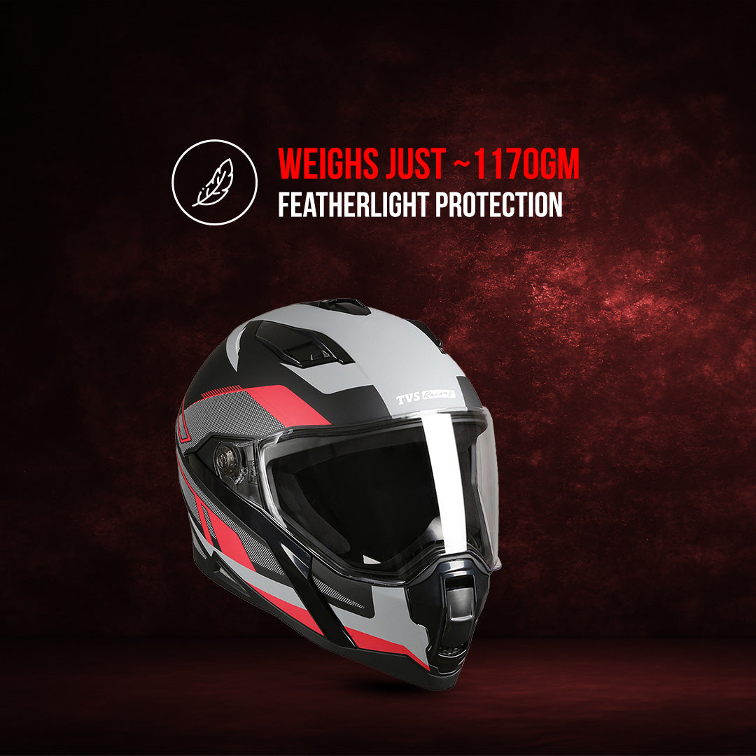 TVS Racing Anti Matter Full Face Helmet for Bike & Motorcycle Riders-DOT & ISI Certified-Lightweight ABS Shell, UV Resistant-Ventilated Comfort Liner, Quick-Release Visor & Chin Strap