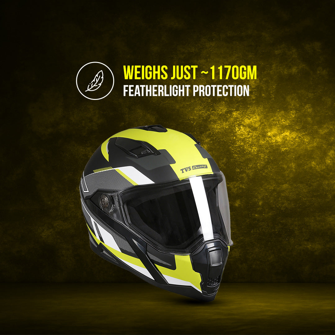 TVS Racing Anti Matter Full Face Helmet for Bike & Motorcycle Riders-DOT & ISI Certified-Lightweight ABS Shell, UV Resistant-Ventilated Comfort Liner, Quick-Release Visor & Chin Strap