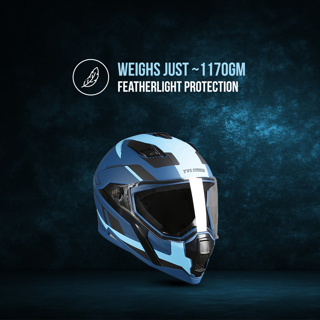 TVS Racing Anti Matter Full Face Helmet for Bike & Motorcycle Riders-DOT & ISI Certified-Lightweight ABS Shell, UV Resistant-Ventilated Comfort Liner, Quick-Release Visor & Chin Strap