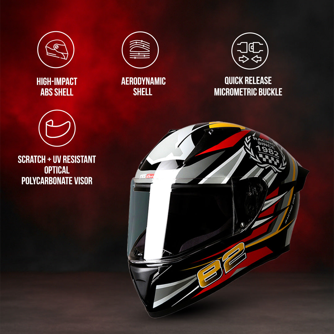 TVS Racing Titan Series Full Face Helmet for Men | Premium Bike Helmets with ABS Shell, UV Paint | Quick Release System | Aerodynamic Design | DOT & ISI Certified