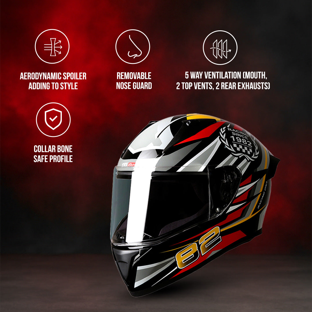 TVS Racing Titan Series Full Face Helmet for Men | Premium Bike Helmets with ABS Shell, UV Paint | Quick Release System | Aerodynamic Design | DOT & ISI Certified