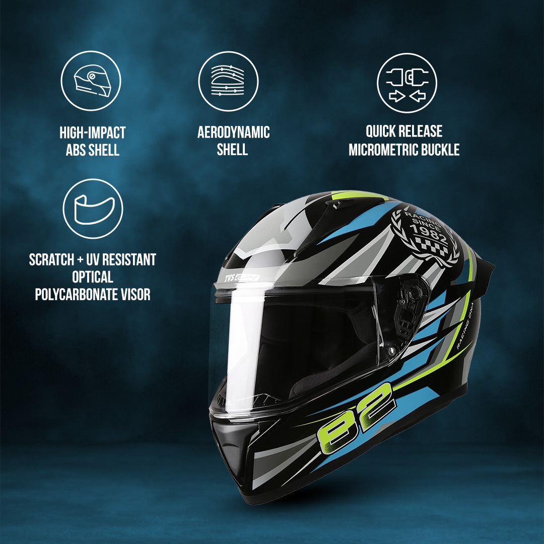 TVS Racing Titan Series Full Face Helmet for Men | Premium Bike Helmets with ABS Shell, UV Paint | Quick Release System | Aerodynamic Design | DOT & ISI Certified