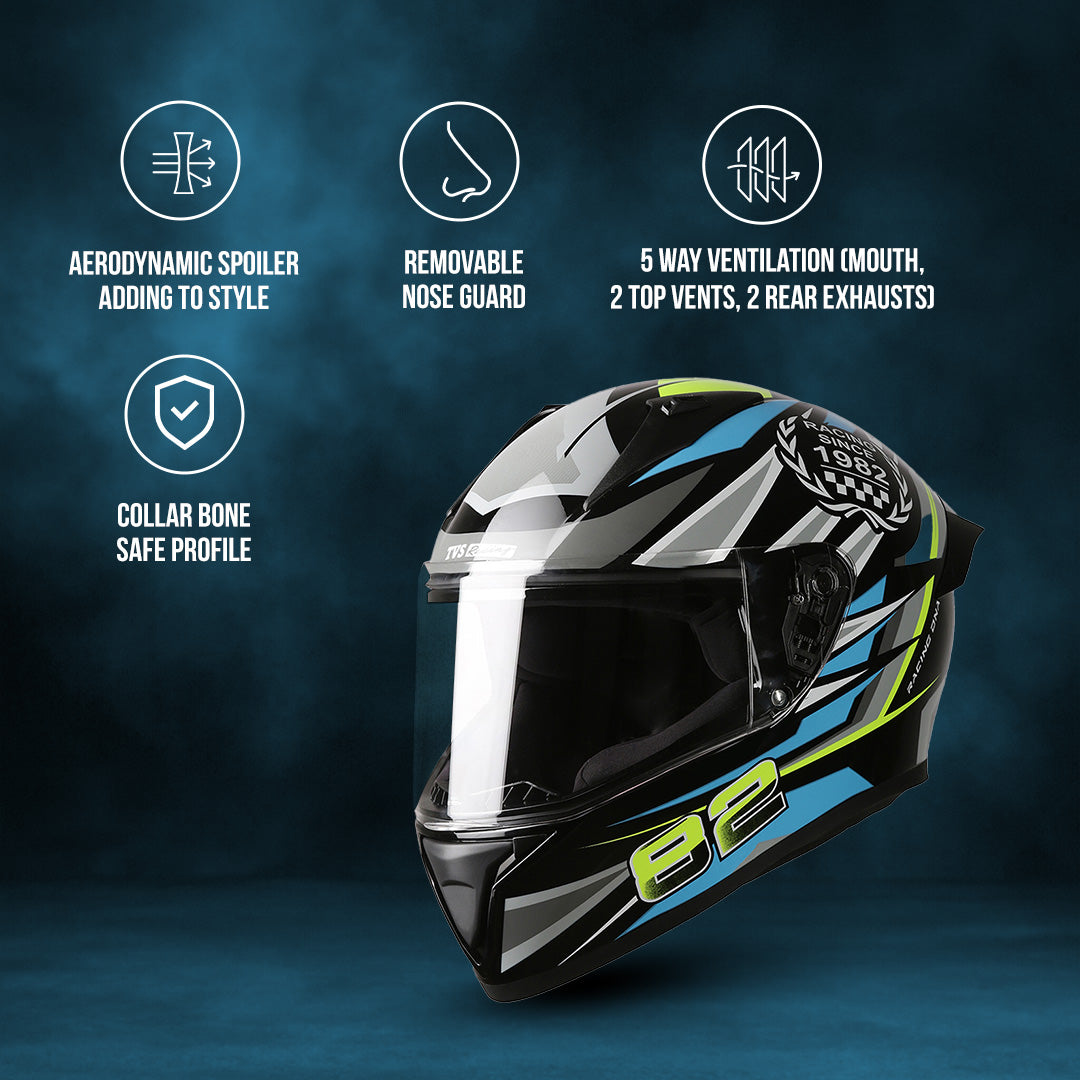 TVS Racing Titan Series Full Face Helmet for Men | Premium Bike Helmets with ABS Shell, UV Paint | Quick Release System | Aerodynamic Design | DOT & ISI Certified