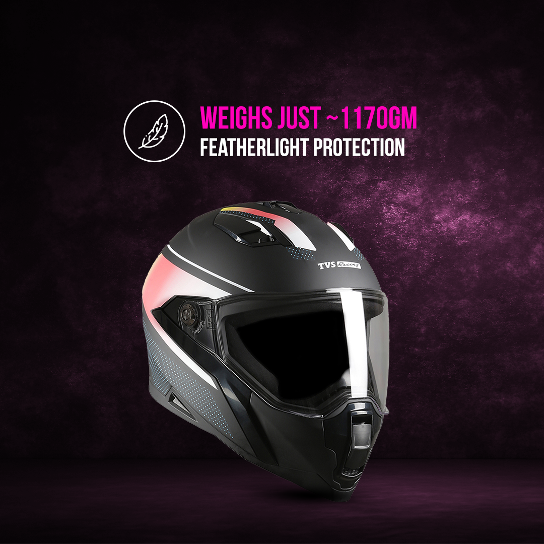 TVS Racing Anti Matter Full Face Helmet for Bike & Motorcycle Riders-DOT & ISI Certified-Lightweight ABS Shell, UV Resistant-Ventilated Comfort Liner, Quick-Release Visor & Chin Strap