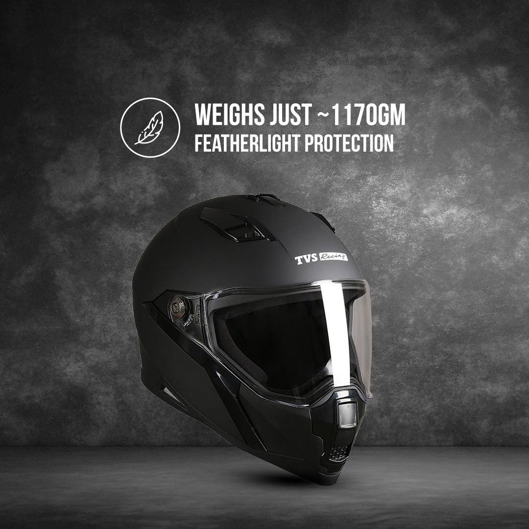 TVS Racing Anti Matter Full Face Helmet for Bike & Motorcycle Riders-DOT & ISI Certified-Lightweight ABS Shell, UV Resistant-Ventilated Comfort Liner, Quick-Release Visor & Chin Strap