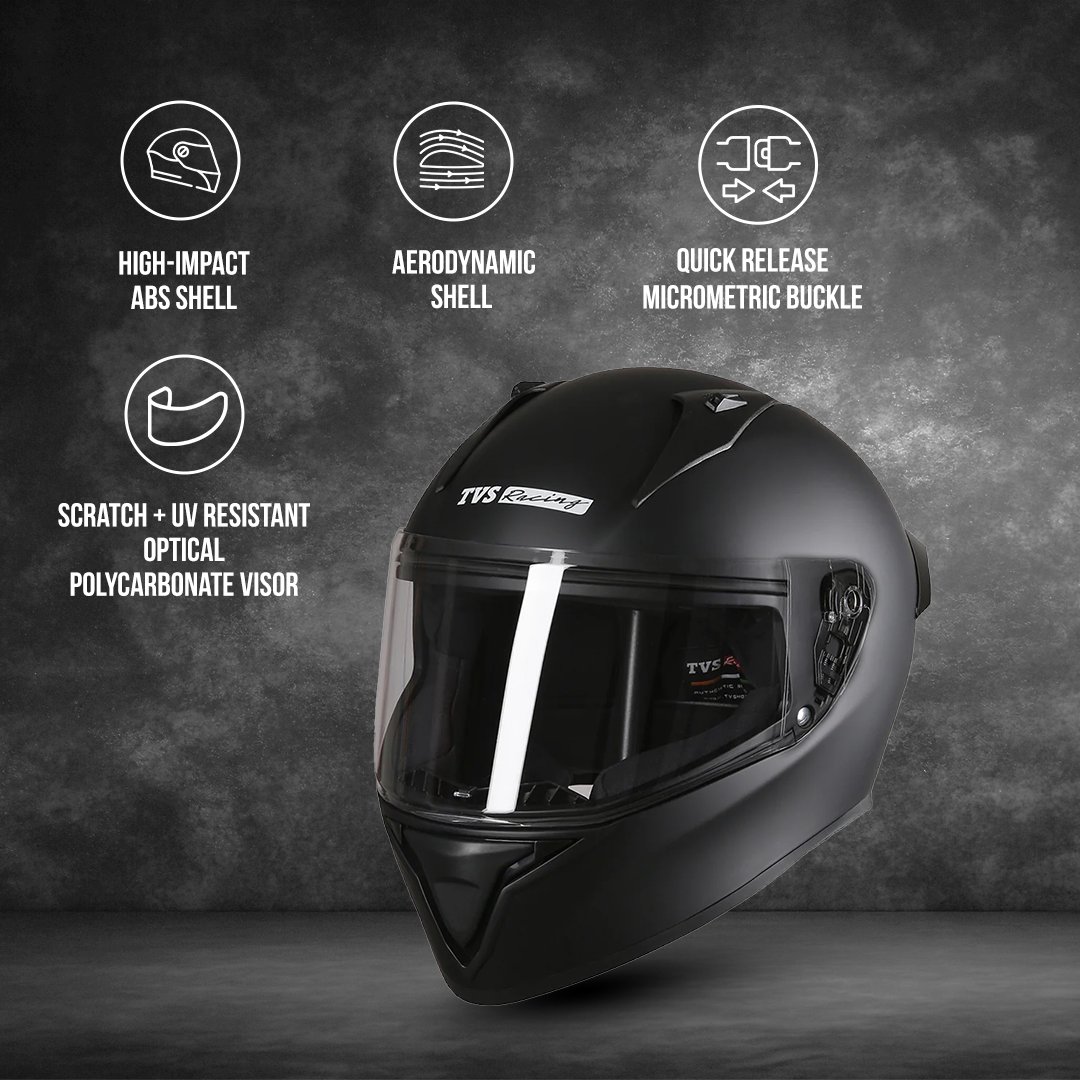 TVS Racing Titan Series Full Face Helmet for Men | Premium Bike Helmets with ABS Shell, UV Paint | Quick Release System | Aerodynamic Design | DOT & ISI Certified