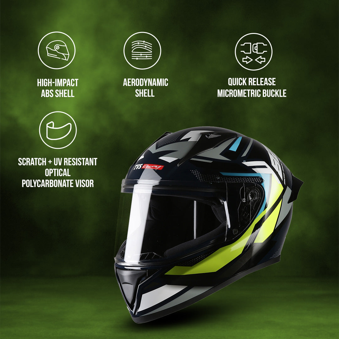 TVS Racing Titan Series Full Face Helmet for Men | Premium Bike Helmets with ABS Shell, UV Paint | Quick Release System | Aerodynamic Design | DOT & ISI Certified