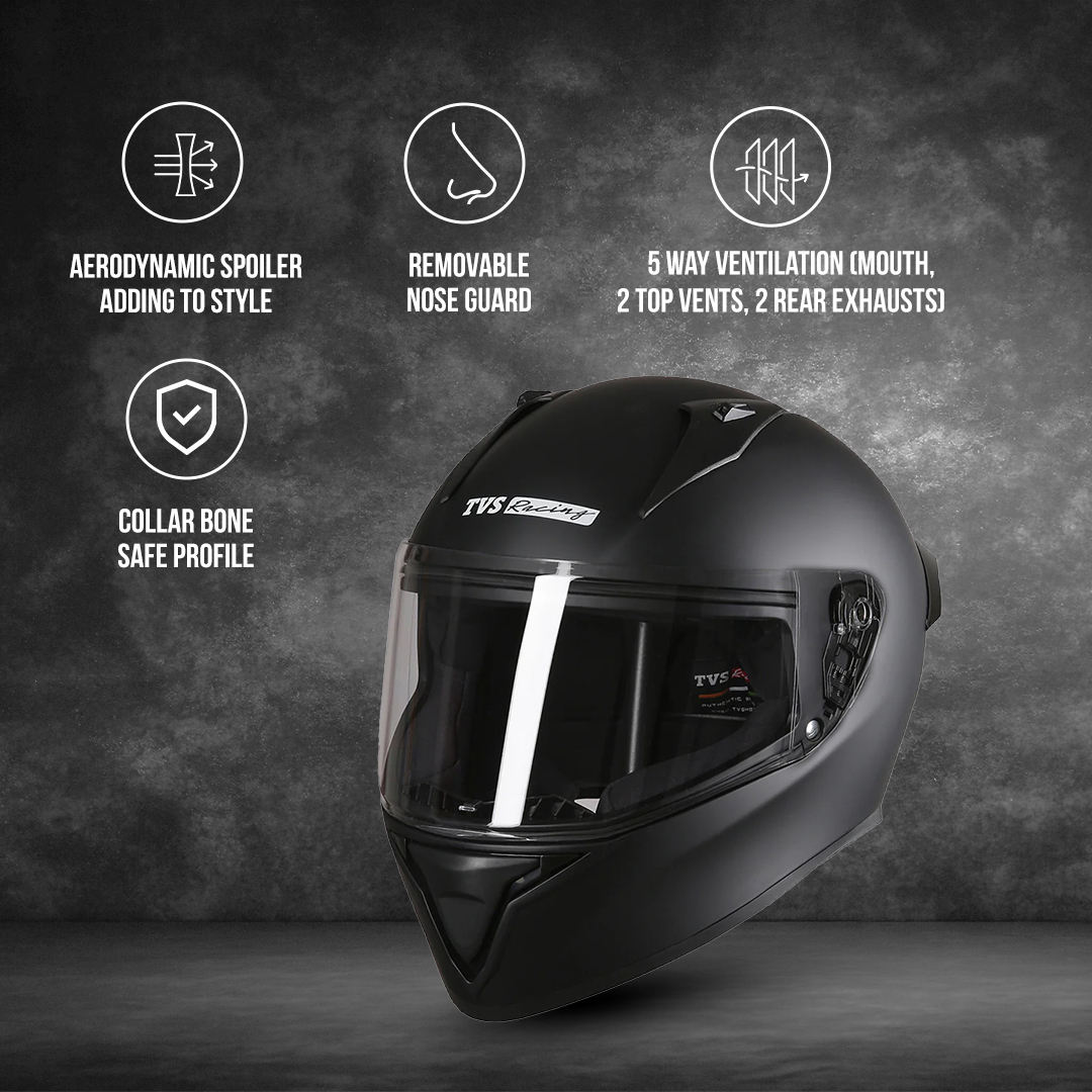 TVS Racing Titan Series Full Face Helmet for Men | Premium Bike Helmets with ABS Shell, UV Paint | Quick Release System | Aerodynamic Design | DOT & ISI Certified