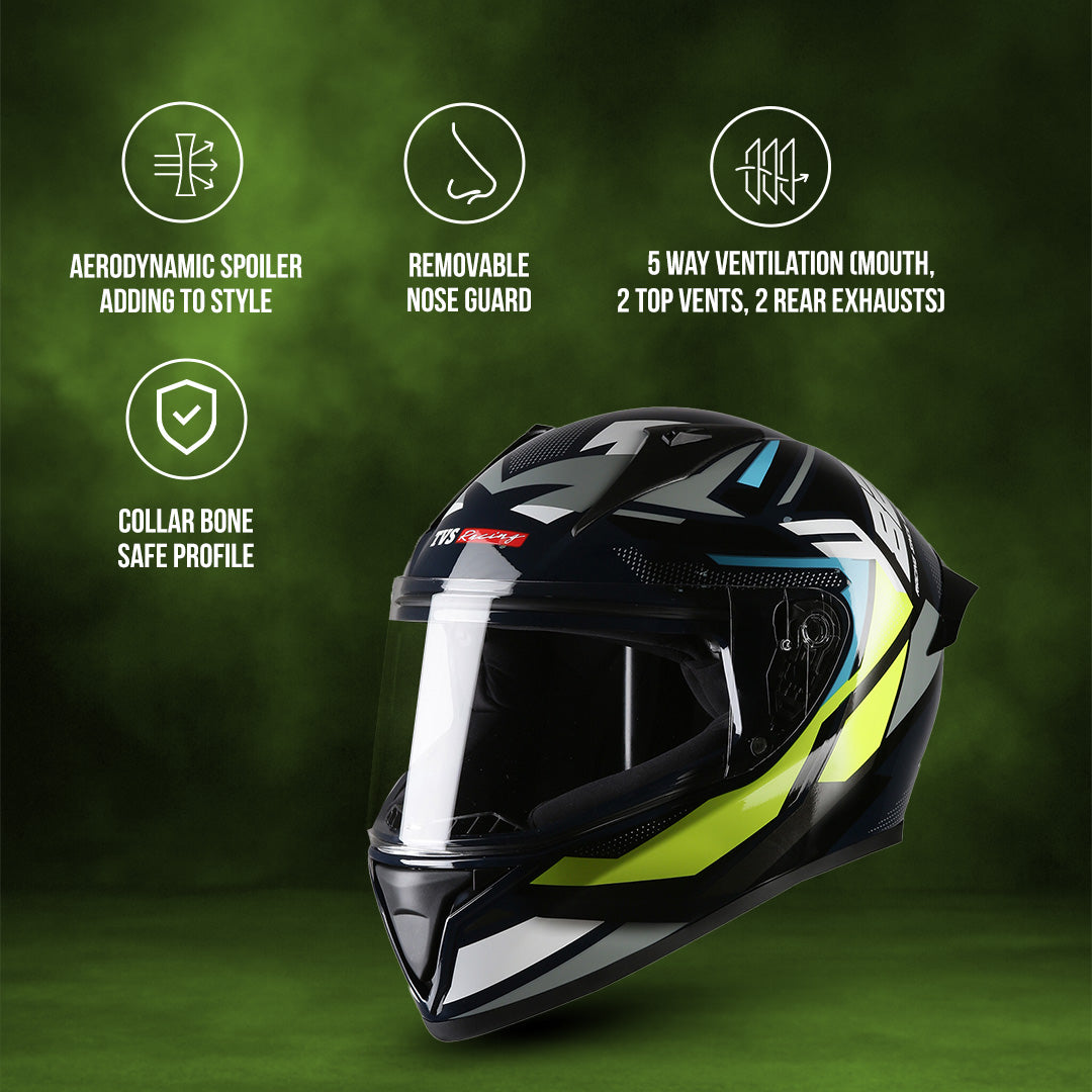 TVS Racing Titan Series Full Face Helmet for Men | Premium Bike Helmets with ABS Shell, UV Paint | Quick Release System | Aerodynamic Design | DOT & ISI Certified