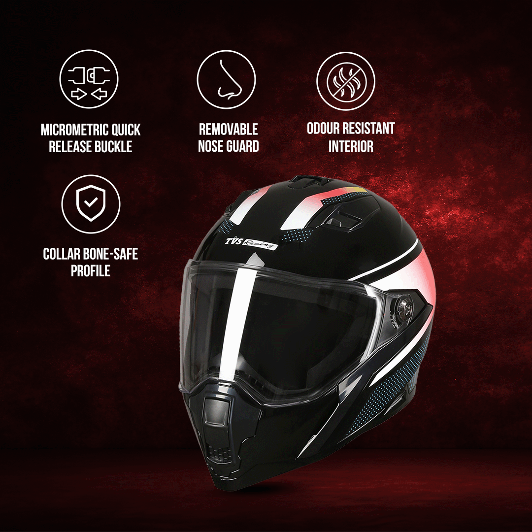 TVS Racing Anti Matter Full Face Helmet for Bike & Motorcycle Riders-DOT & ISI Certified-Lightweight ABS Shell, UV Resistant-Ventilated Comfort Liner, Quick-Release Visor & Chin Strap