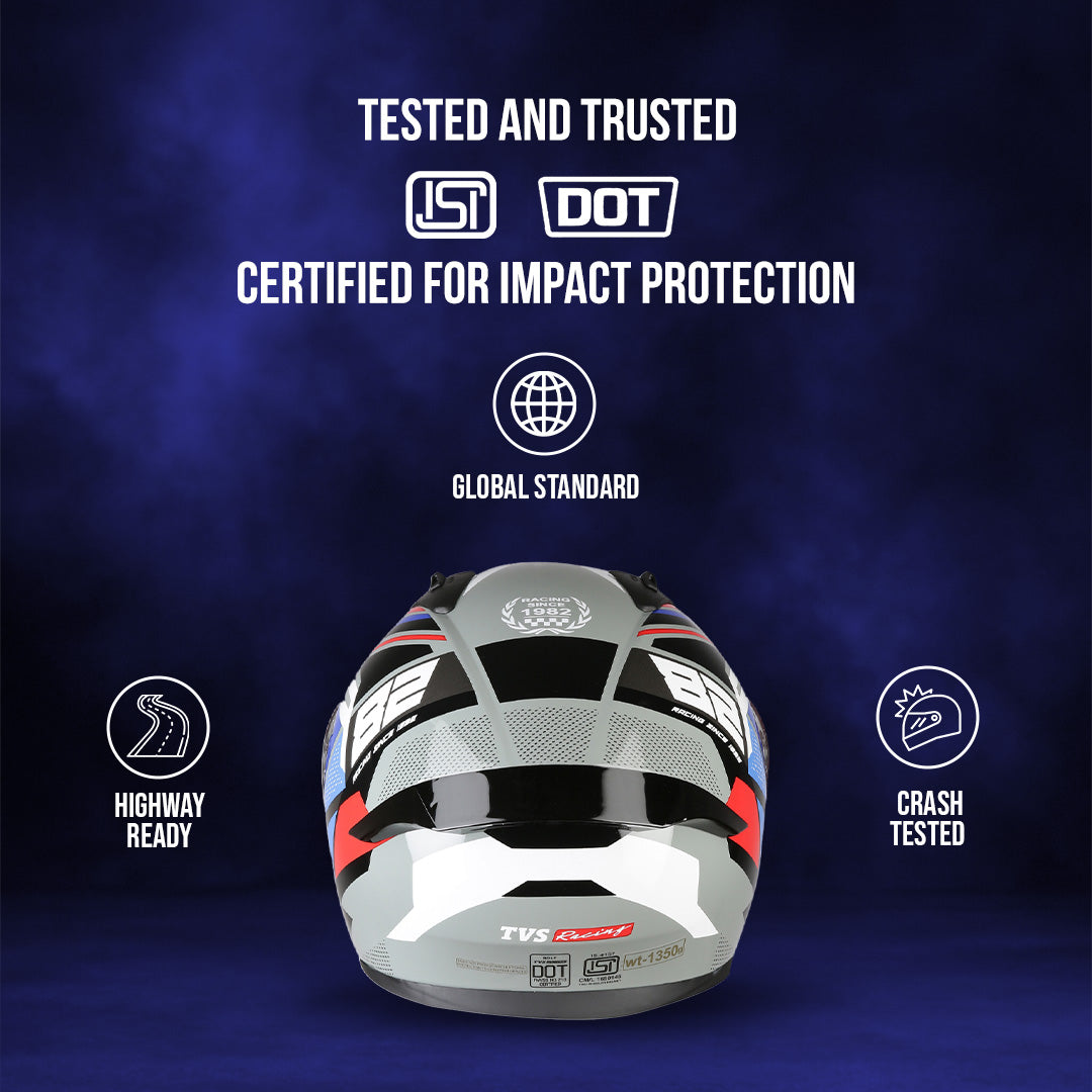 TVS Racing Titan Series Full Face Helmet for Men | Premium Bike Helmets with ABS Shell, UV Paint | Quick Release System | Aerodynamic Design | DOT & ISI Certified