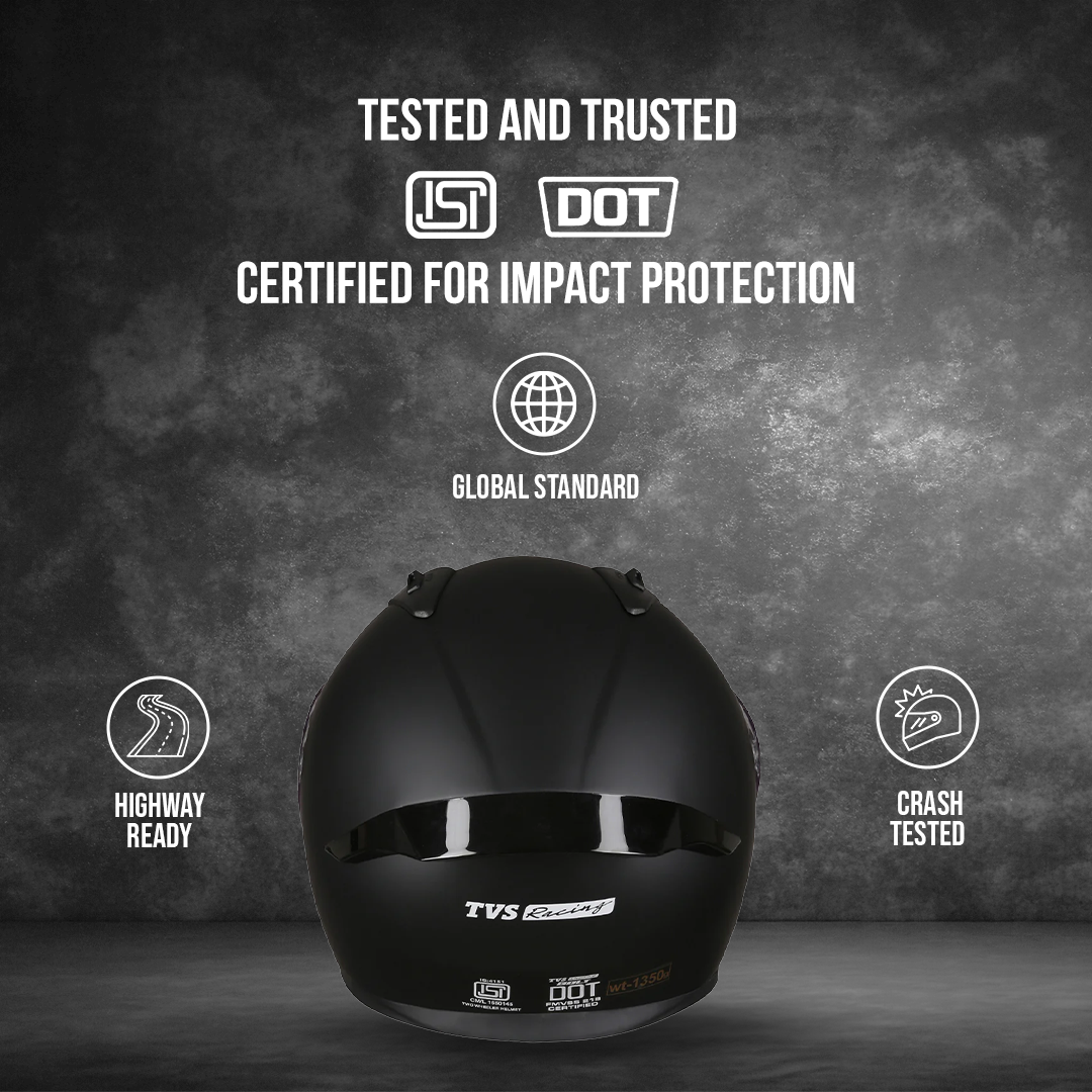 TVS Racing Titan Series Full Face Helmet for Men | Premium Bike Helmets with ABS Shell, UV Paint | Quick Release System | Aerodynamic Design | DOT & ISI Certified