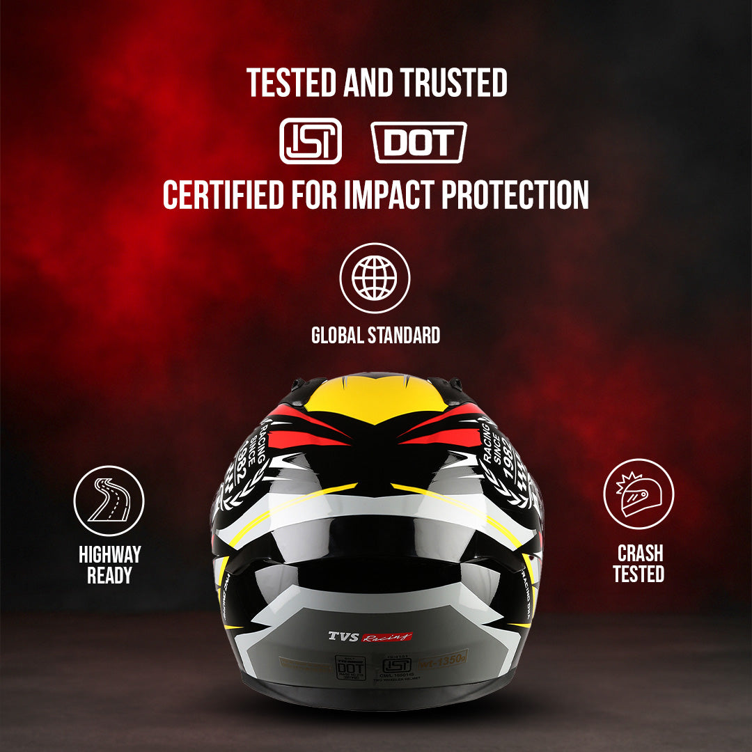 TVS Racing Titan Series Full Face Helmet for Men | Premium Bike Helmets with ABS Shell, UV Paint | Quick Release System | Aerodynamic Design | DOT & ISI Certified