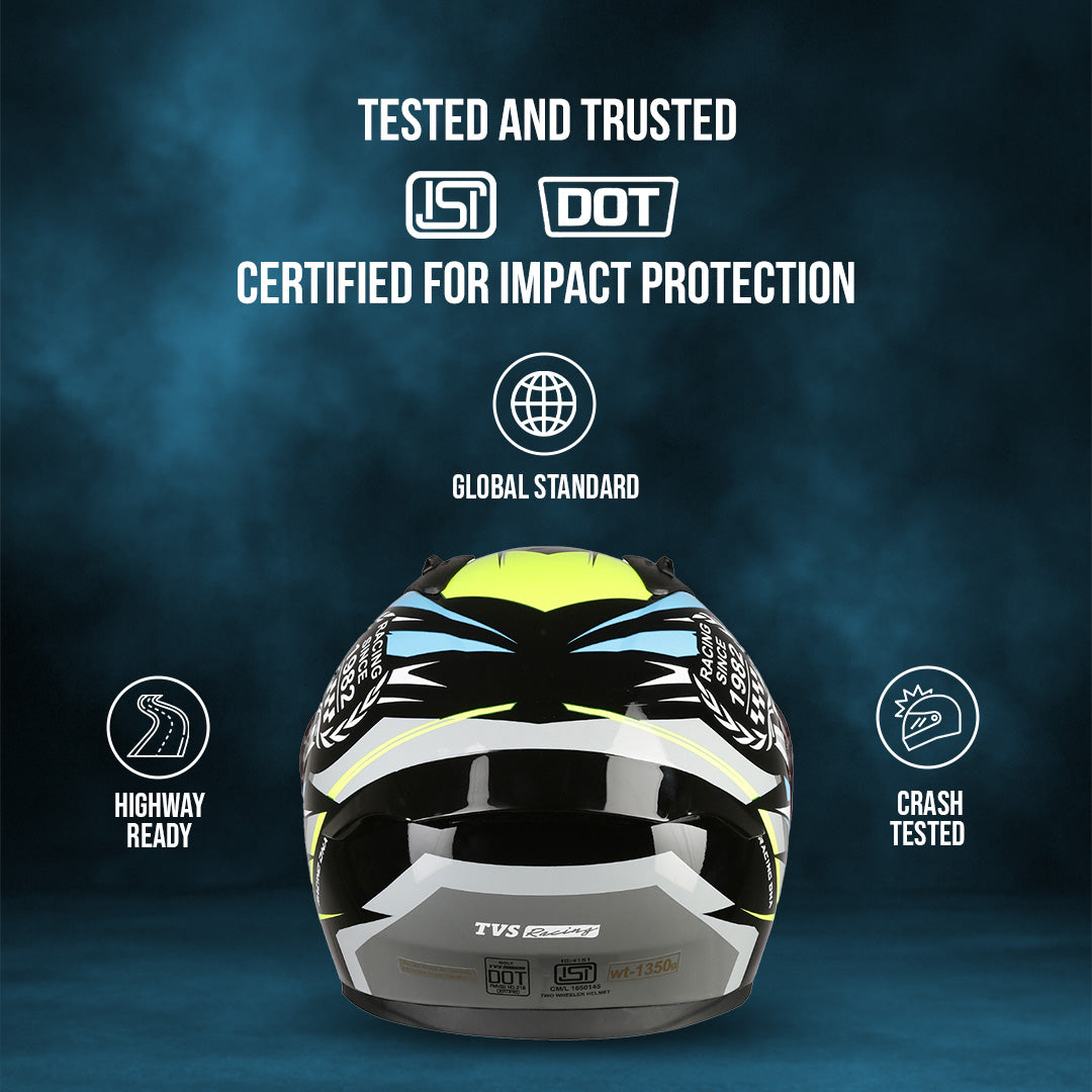 TVS Racing Titan Series Full Face Helmet for Men | Premium Bike Helmets with ABS Shell, UV Paint | Quick Release System | Aerodynamic Design | DOT & ISI Certified