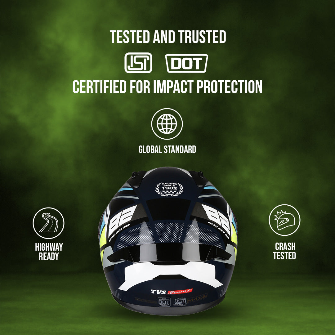TVS Racing Titan Series Full Face Helmet for Men | Premium Bike Helmets with ABS Shell, UV Paint | Quick Release System | Aerodynamic Design | DOT & ISI Certified