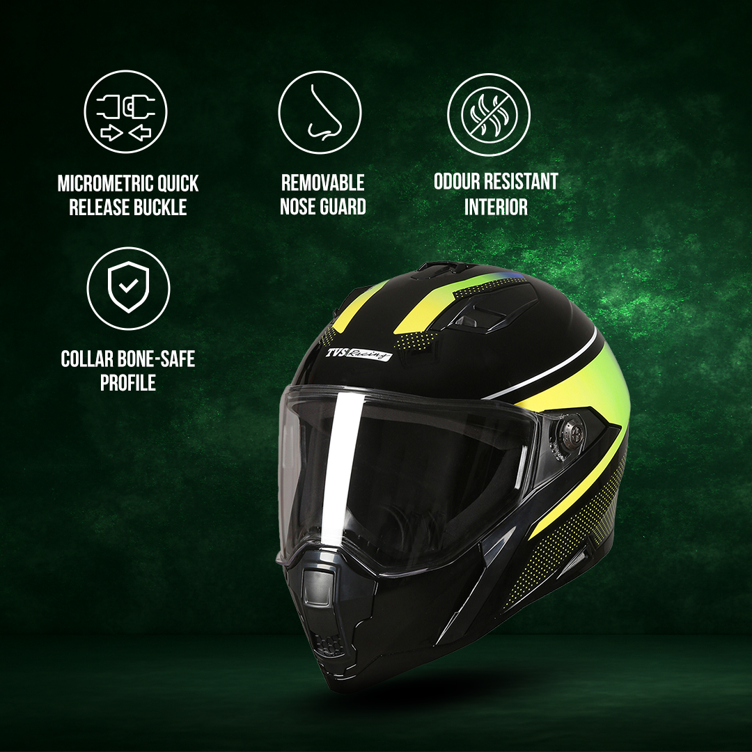 TVS Racing Anti Matter Full Face Helmet for Bike & Motorcycle Riders-DOT & ISI Certified-Lightweight ABS Shell, UV Resistant-Ventilated Comfort Liner, Quick-Release Visor & Chin Strap