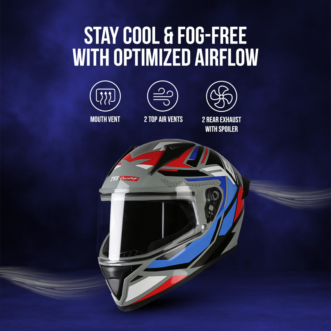 TVS Racing Titan Series Full Face Helmet for Men | Premium Bike Helmets with ABS Shell, UV Paint | Quick Release System | Aerodynamic Design | DOT & ISI Certified