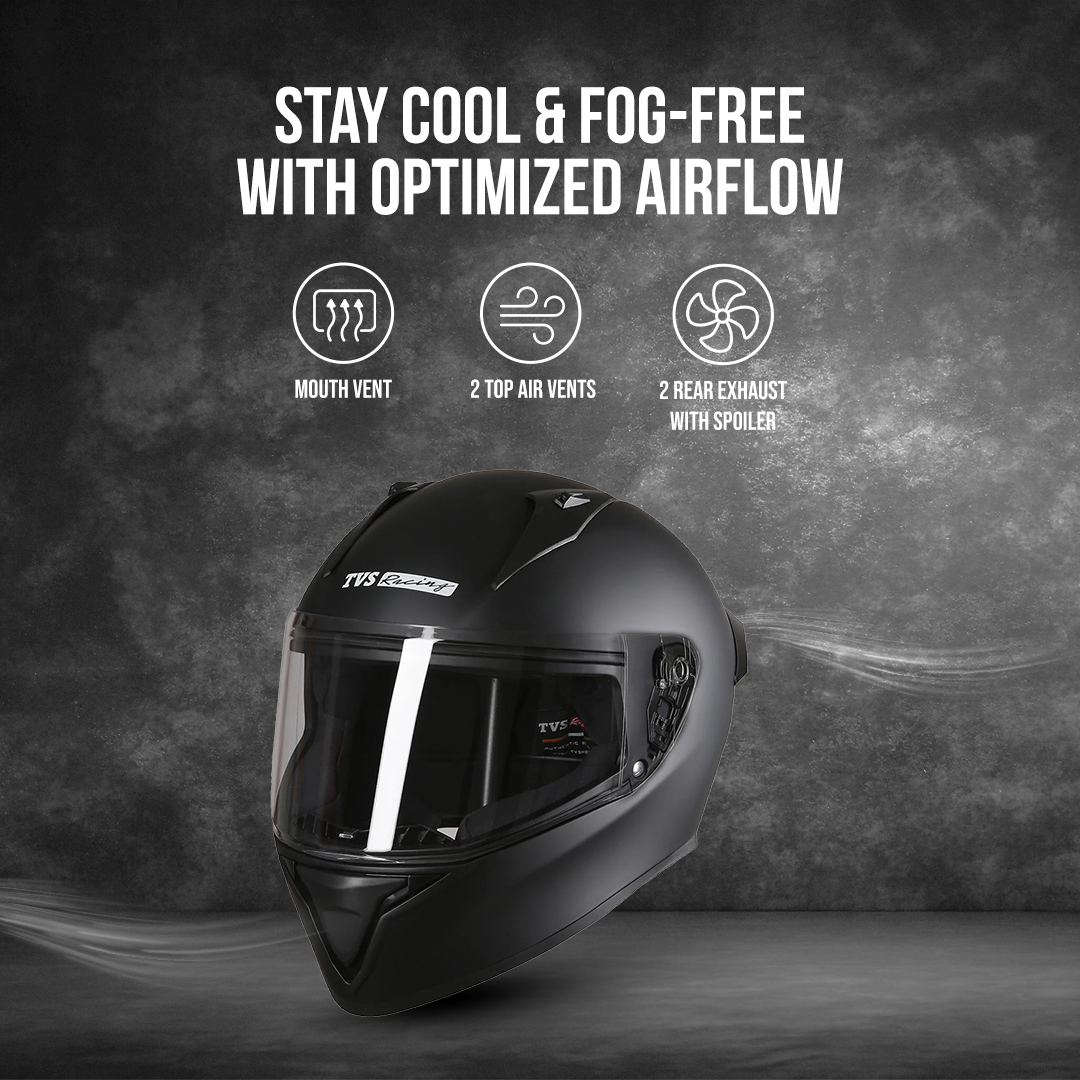 TVS Racing Titan Series Full Face Helmet for Men | Premium Bike Helmets with ABS Shell, UV Paint | Quick Release System | Aerodynamic Design | DOT & ISI Certified