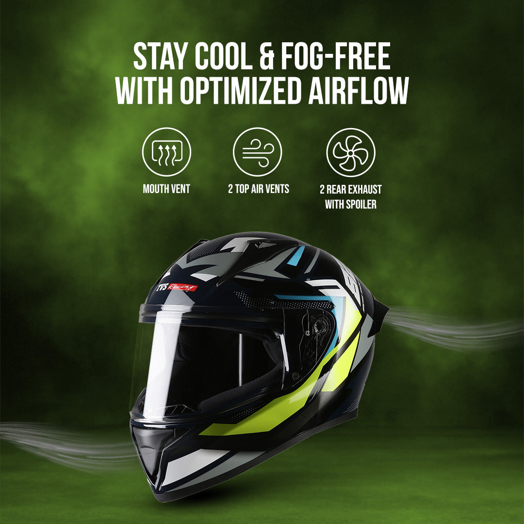 TVS Racing Titan Series Full Face Helmet for Men | Premium Bike Helmets with ABS Shell, UV Paint | Quick Release System | Aerodynamic Design | DOT & ISI Certified