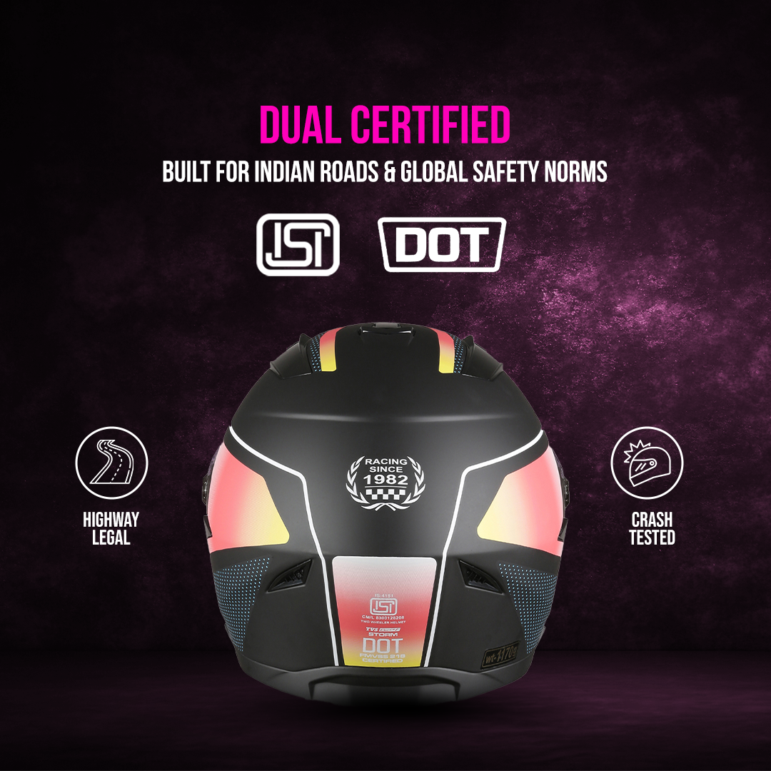 TVS Racing Anti Matter Full Face Helmet for Bike & Motorcycle Riders-DOT & ISI Certified-Lightweight ABS Shell, UV Resistant-Ventilated Comfort Liner, Quick-Release Visor & Chin Strap