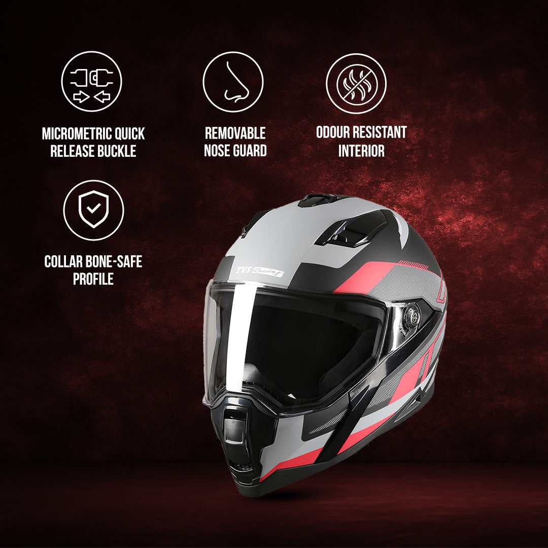 TVS Racing Anti Matter Full Face Helmet for Bike & Motorcycle Riders-DOT & ISI Certified-Lightweight ABS Shell, UV Resistant-Ventilated Comfort Liner, Quick-Release Visor & Chin Strap