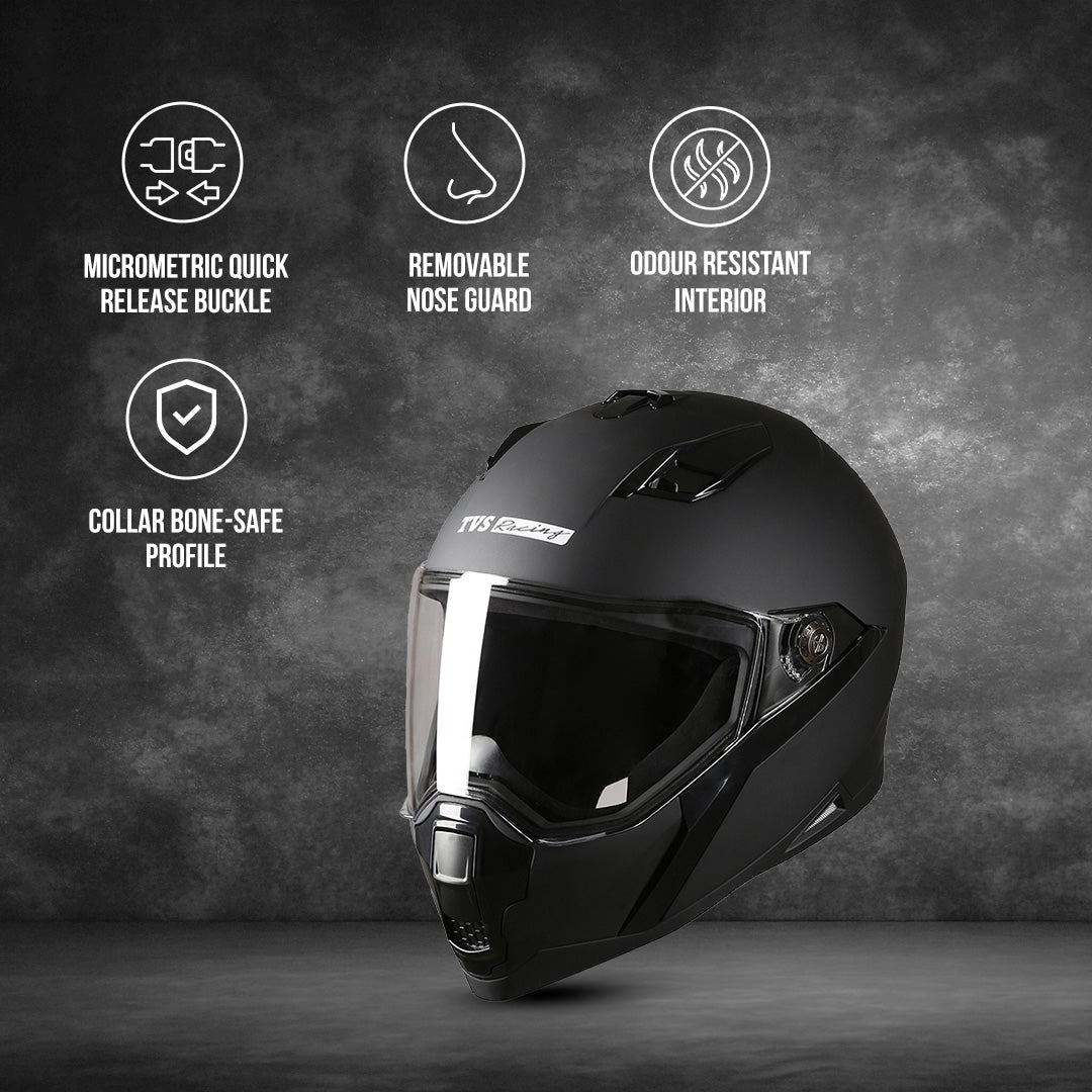 TVS Racing Anti Matter Full Face Helmet for Bike & Motorcycle Riders-DOT & ISI Certified-Lightweight ABS Shell, UV Resistant-Ventilated Comfort Liner, Quick-Release Visor & Chin Strap